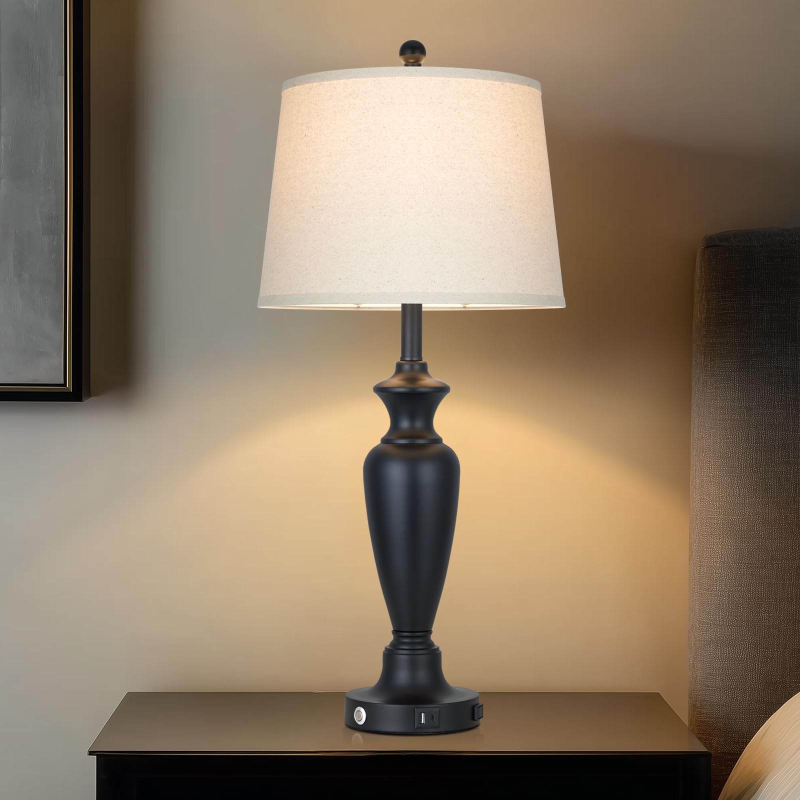 luxeflow Black Table Lamp for Living Room Single, 30 Tall Touch Control Bedside Lamp for Bedroom
