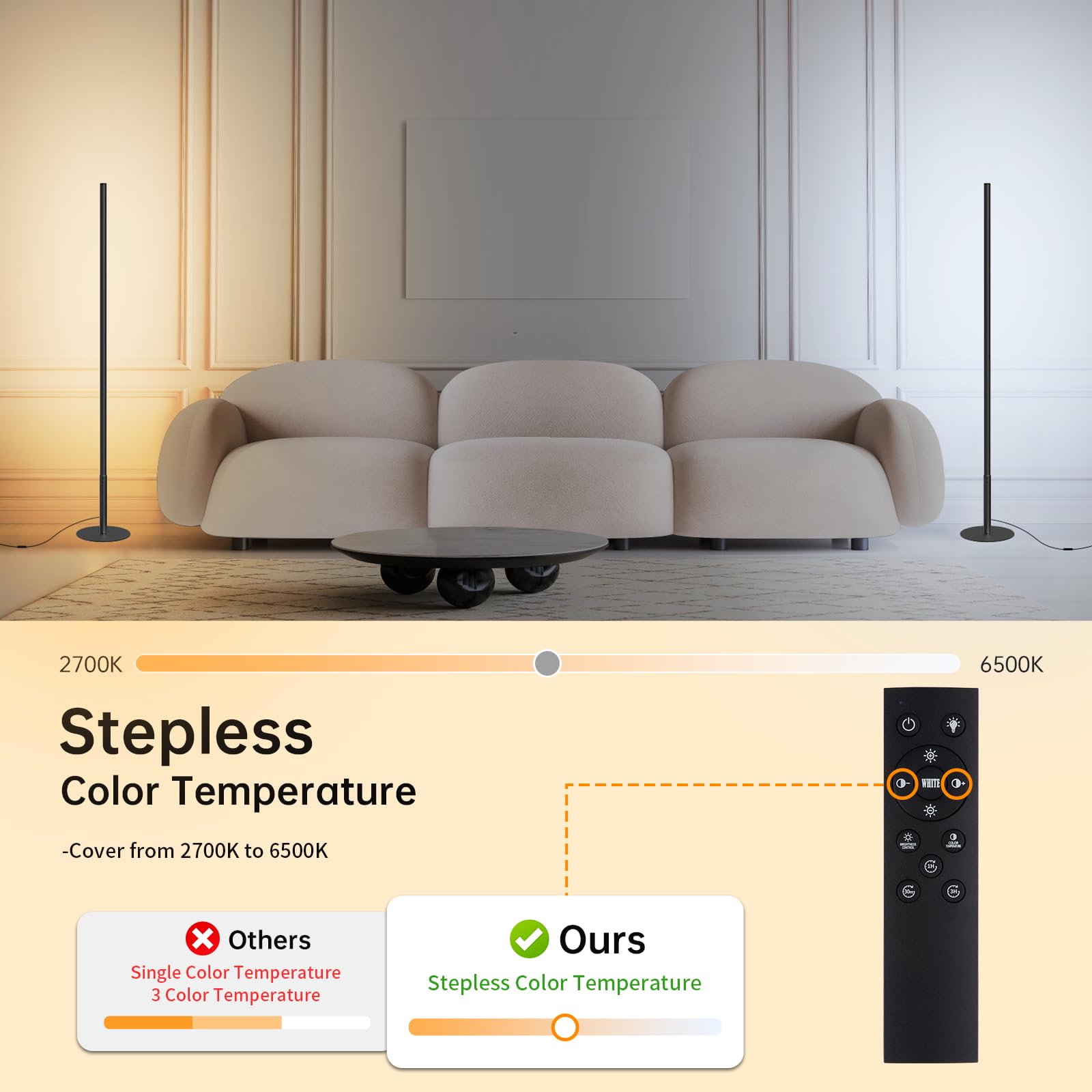 Marlrin 57.8" Minimalist Corner Floor Lamp - Dimmable LED, Remote Control, Black, Aluminum, Model RTL111, Modern Design for Living Room/Bedroom