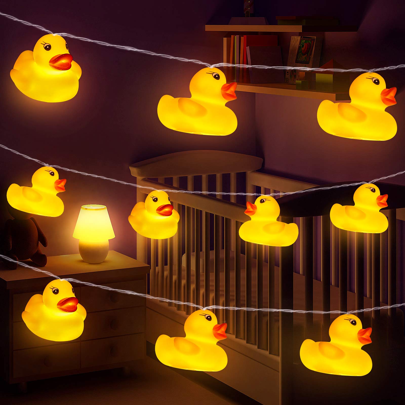 AceList 10 LED Yellow Duck String Lights for Kids Room - Interactive Squeaky, Warm White Glow, Child-Friendly Decorative Light f