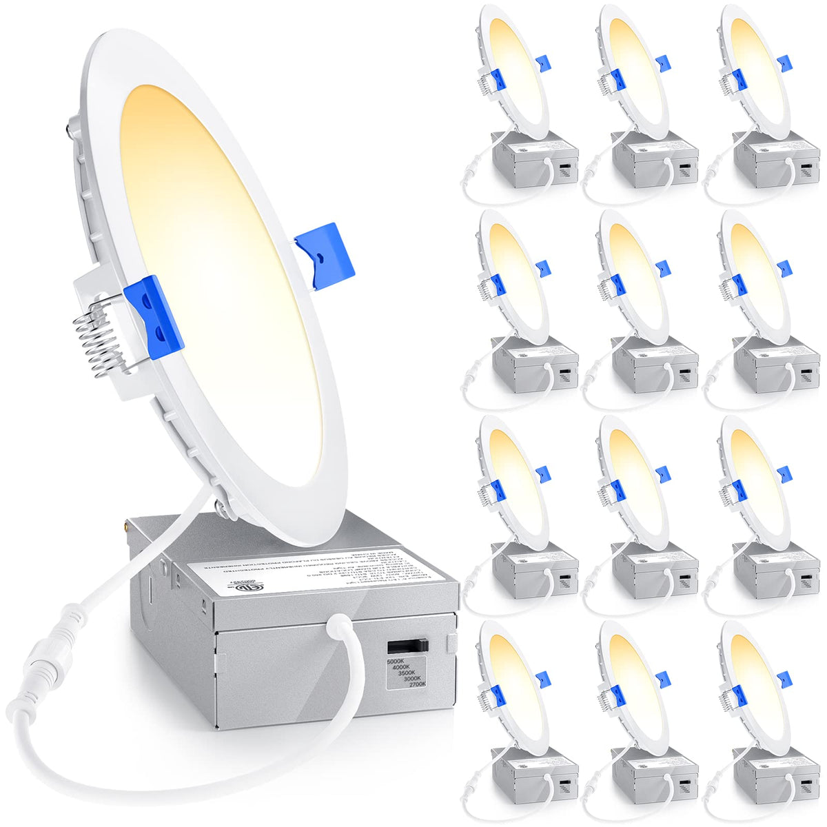 Ensenior 12 Pack 6 Inch Ultra-Thin Led Recessed Light With Junction Box, 2700K/3000K/3500K/4000K/5000K Selectable, 12W 110W Eqv,