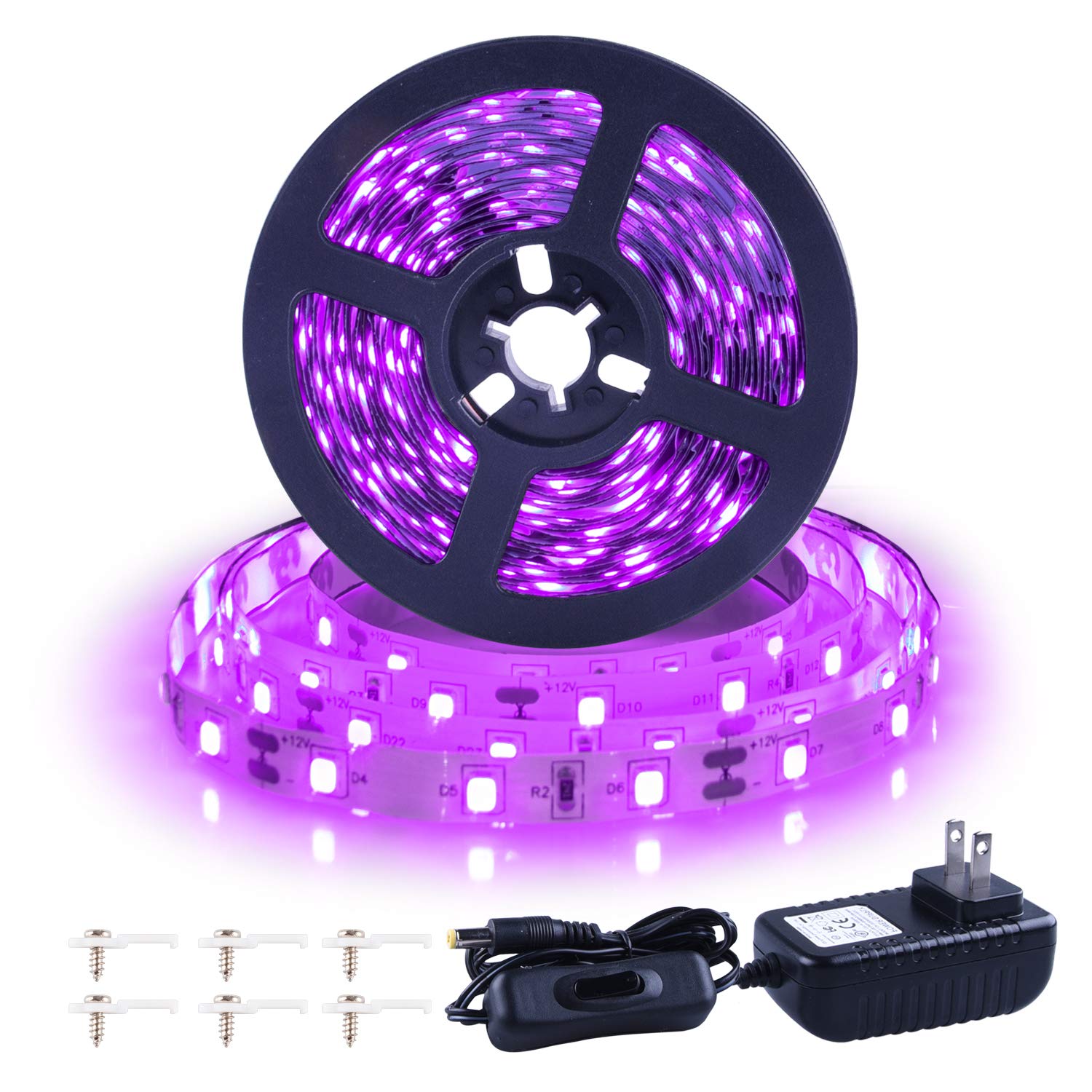 Ontesik 20ft LED Black Light Strip Kit, 360 LEDs, 12V Flexible UV, Switch Control, Non-Waterproof