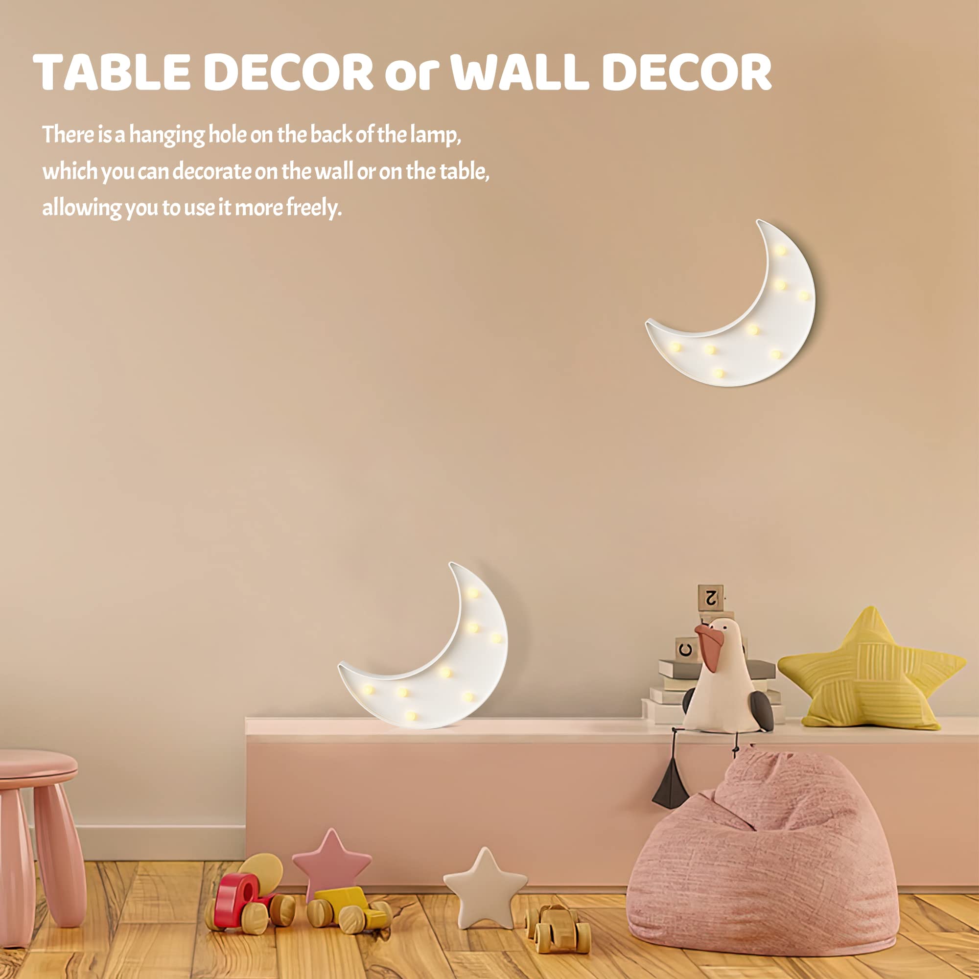 Ganrami White Moon Decor Bedroom, Battery Powered Moon Night Light For Kids, Kids Room Decor, Baby Room Decor, Nursery Wall Deco