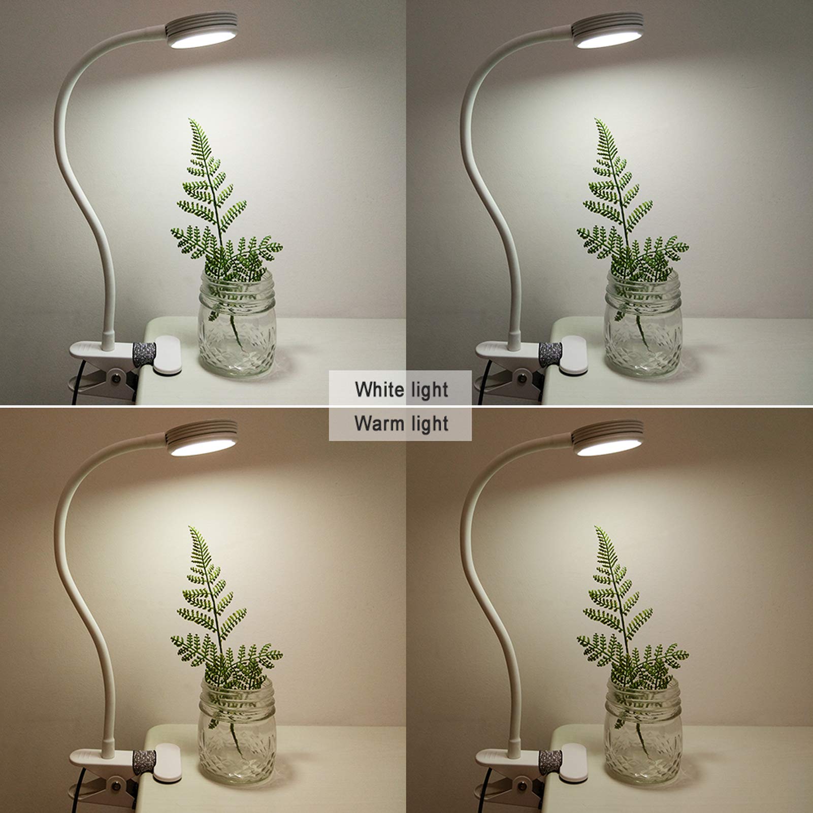 LEPOWER Clip-On Reading Light, Color Changeable Night Light for Desk & Bed, Adapter Included, White, 11*7.5*48.5cm