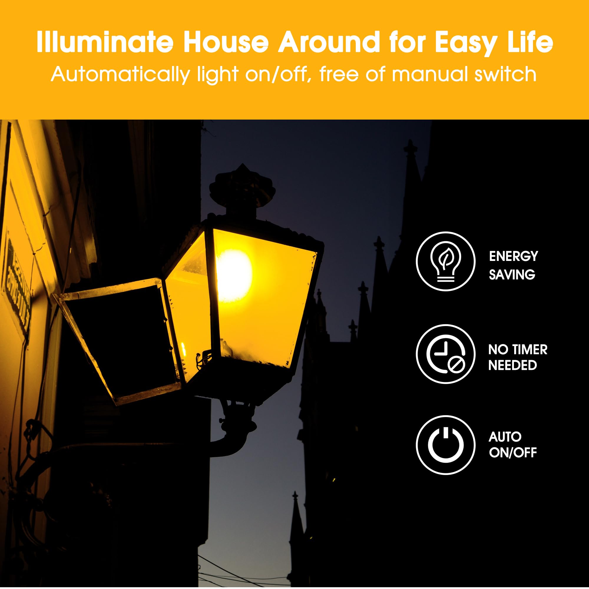 Evastary Yellow Bug Light Bulbs Outdoor, Dusk To Dawn A19 Led Bulb For Porch Lights Outside, 6W(40W Equivalent) Auto On/Off Ambe