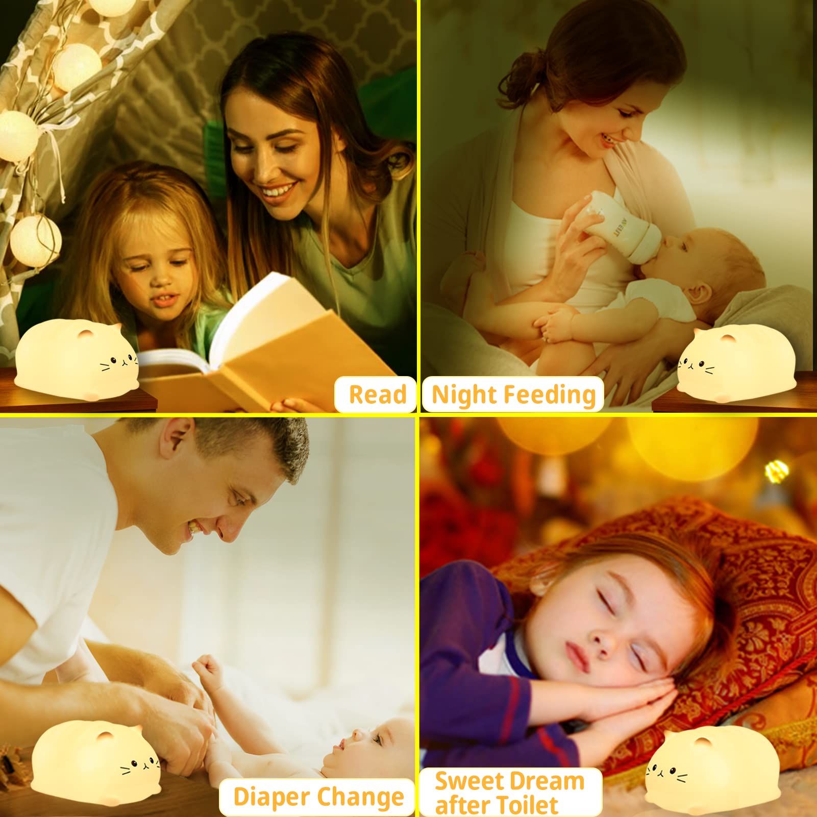Tremdwoto Cat Lamp - Rechargeable Silicone Night Light, 7 Color Changing, Cat-Lying Size, Ideal for Kids and Nursery