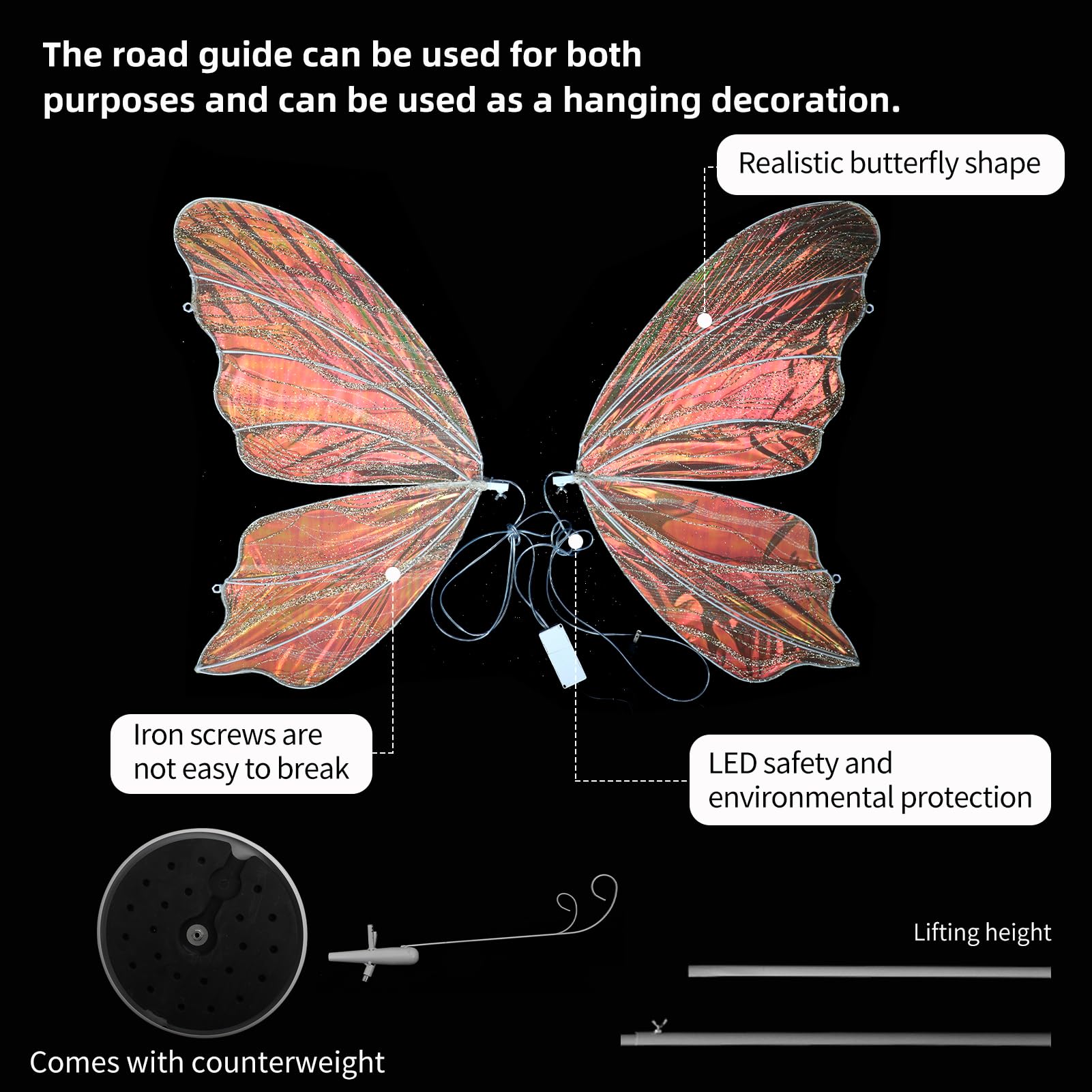 ECGOIOE Wedding Butterfly Floor Lamp, Iron, 80CM, Colored Gold, Creative Hanging Decoration for Party Events