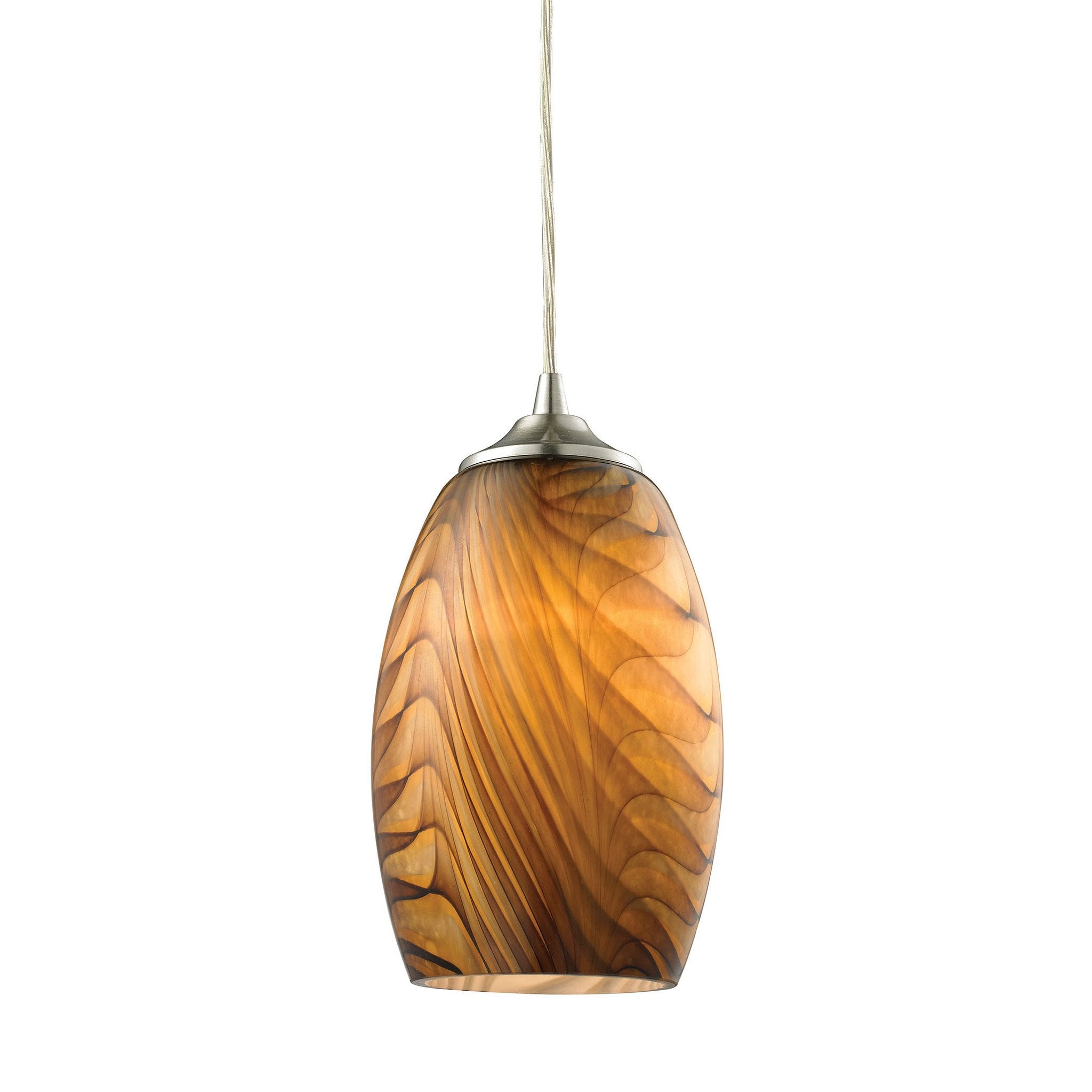 Elk Home Tidewaters 1-Light Pendant, Satin Nickel & Amber Glass - Modern Lighting Fixture