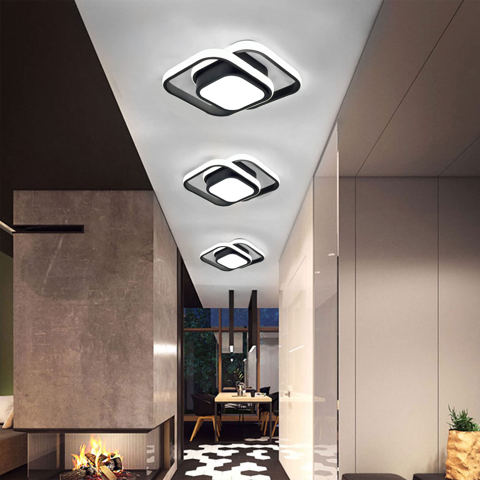 Caneoe Small Modern Led Ceiling Light Black Acrylic 6000K For Bedroom Kitchen Living Room