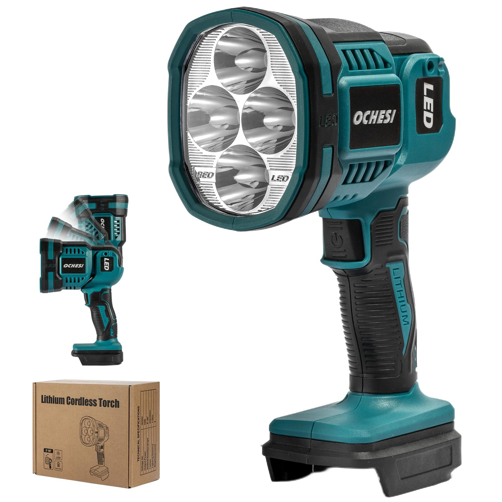 OCHESI Cordless LED work light compatible with Makita 18V Battery, 1500LM Handheld Spotlight with 550 Yard Distance, Flashing mo