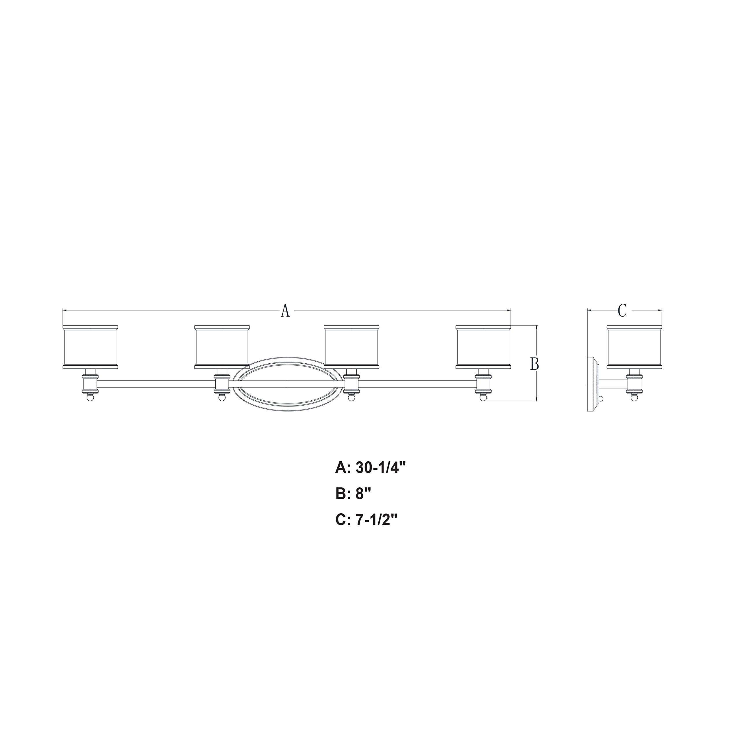VAXCEL Carlisle 4 Light Bathroom Vanity Fixture, Chrome, Alloy Steel, Model W0149