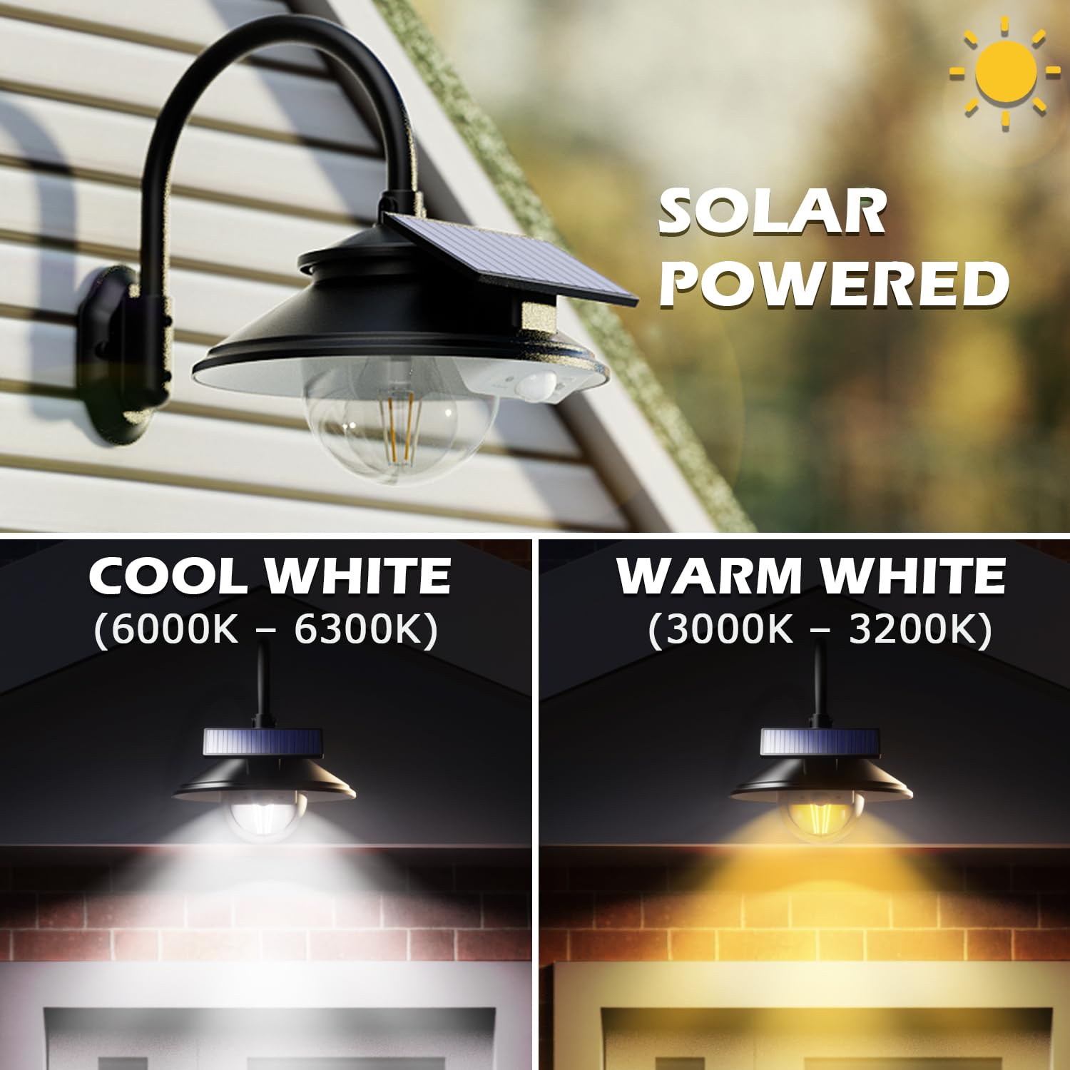 Siedinlar Solar Barn Light Outdoor 3 Modes 2 Lighting, Garage Shed Light Farmhouse Gooseneck Wall Light Waterproof With Remote/M