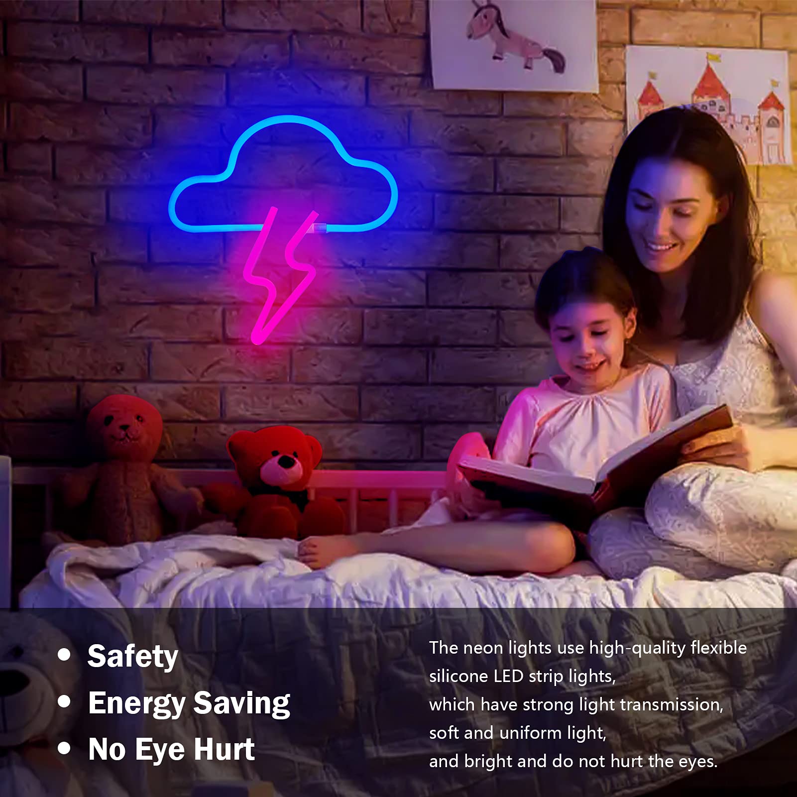 BerniceKelly LED Cloud Neon Sign, Battery/USB Powered, Wall Decor, Pink/Blue, Model A
