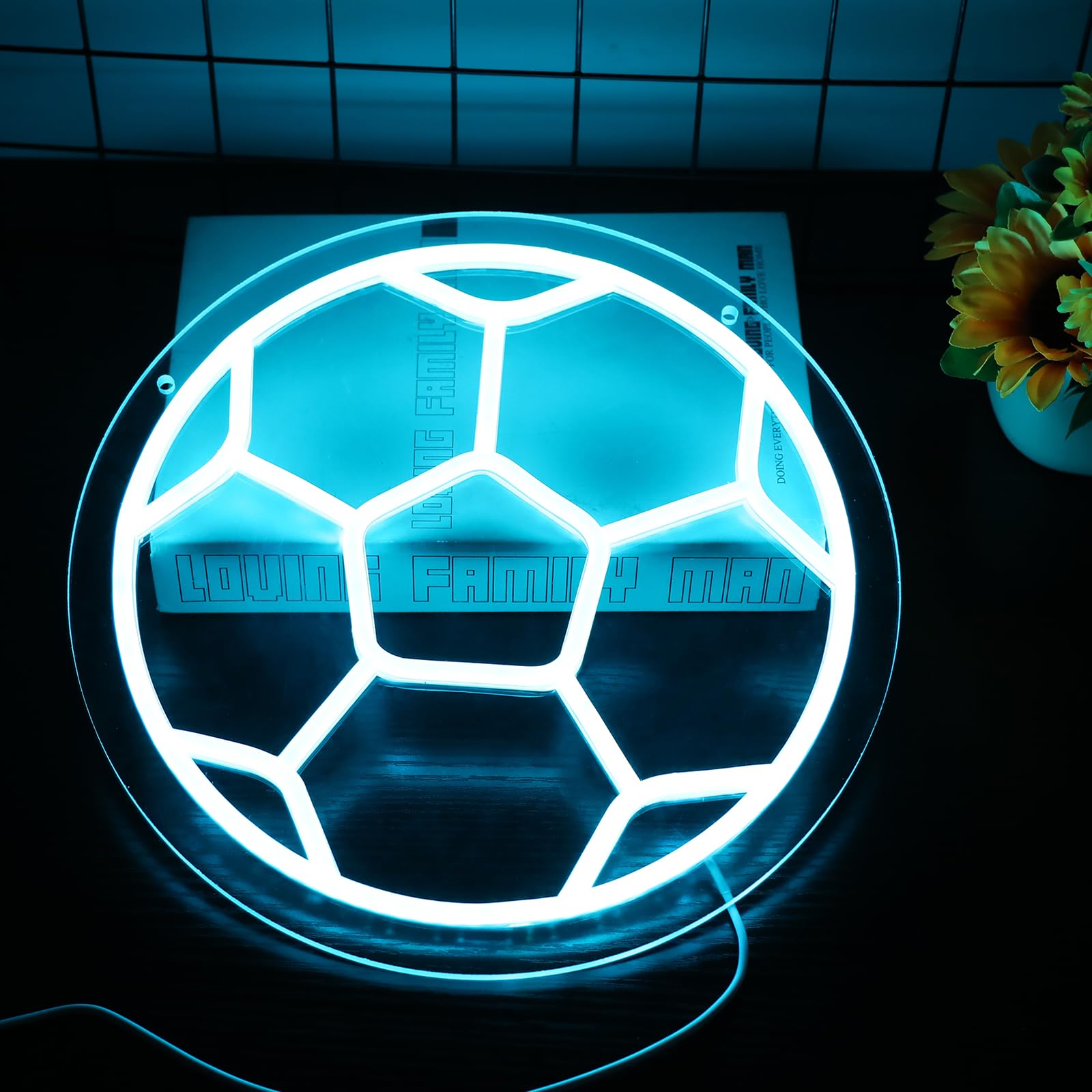 Neonawall Soccer Neon Sign - 16in  Acrylic LED Room Décor - Sports Wall Art for Bedroom, Gym, Men & Women - Model S-09