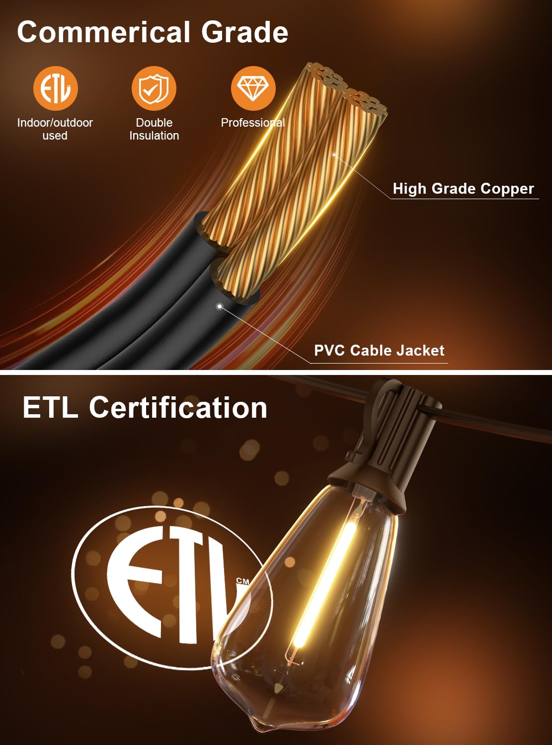 Gpatio 120Ft Outdoor String Lights, Waterproof Patio Lights With 64 Hanging Lights St38 Bulbs, 2700K Shatterproof For Backyard G