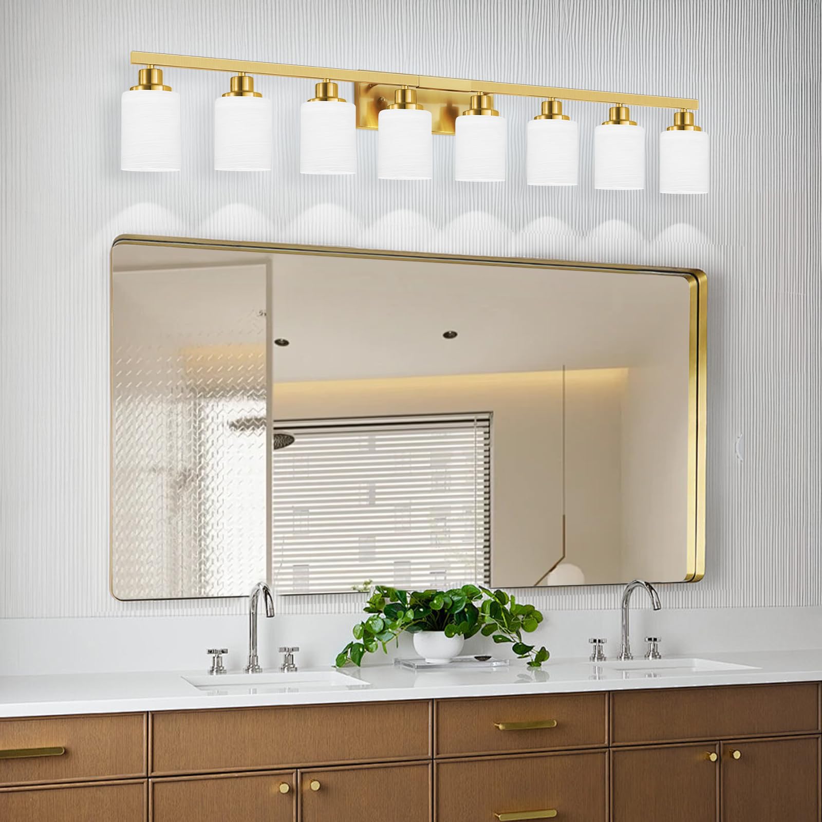 Dikaida 52Inch Gold Bathroom Light Fixtures, Modern Bathroom Vanity Light With Milky White Glass Shade, Gold Bathroom Wall Lamp