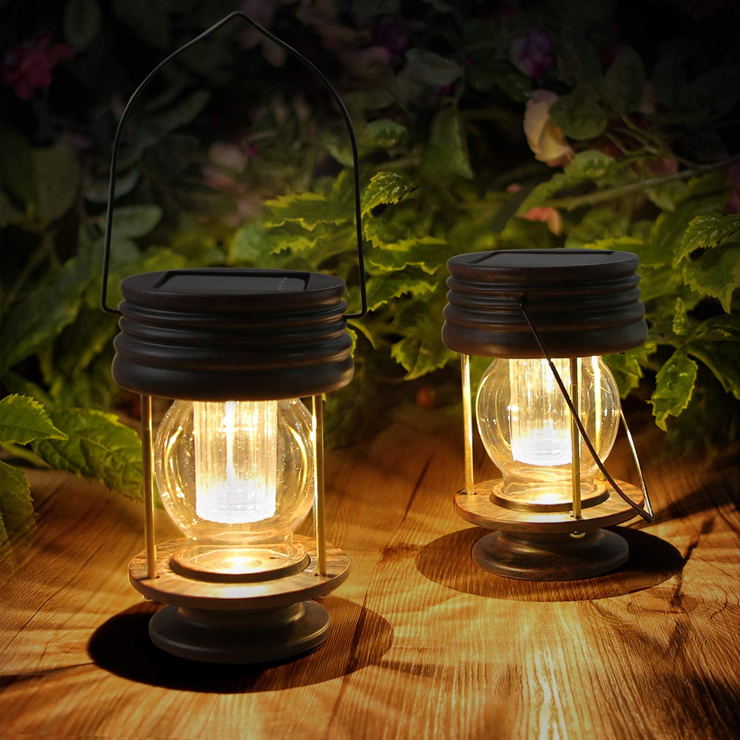 Pearlstar Solar Lanterns Outdoor Hanging Solar Lights With Handle For Pathway Yard Patio Garden Decoration, Waterproof Outside Solar Table Lamp,2 Pack 5.5&quot; H (Warm Lights)