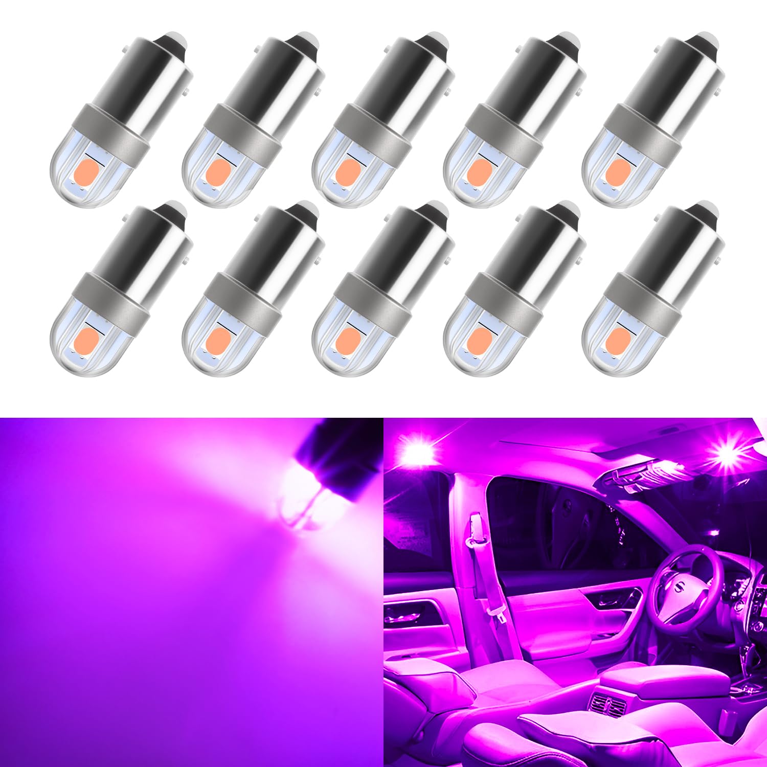 AUXLIGHT BA9S LED Bulb, Super Bright 3030-SMD, Purple, Pack of 10, Model AUX-BA9S-2SMD-10P
