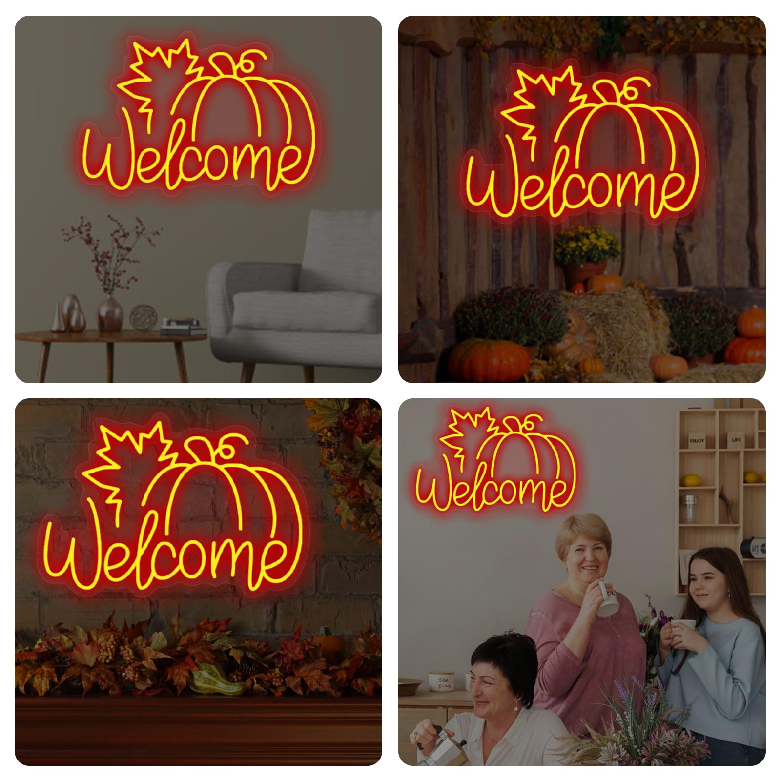 Welcome Pumpkin Neon Sign Light Halloween Thanksgiving Wall Art Neon Night For Autumn Thanksgiving Home Fireplace Door Desktop Hanging Ornaments  Farmhouse Front Door Sign Farm Welcome Sign