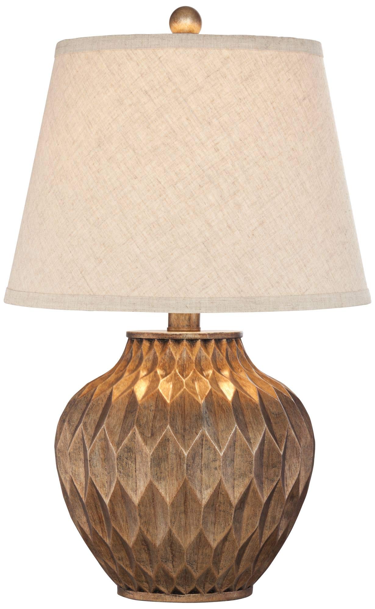 360 Lighting Buckhead Modern Accent Table Lamp 22 High Warm Bronze Brown Sculptural Geometric Textured Urn Tapered Fabric Drum Shade Bedroom Living Room House Home Bedside Nightstand Office-New