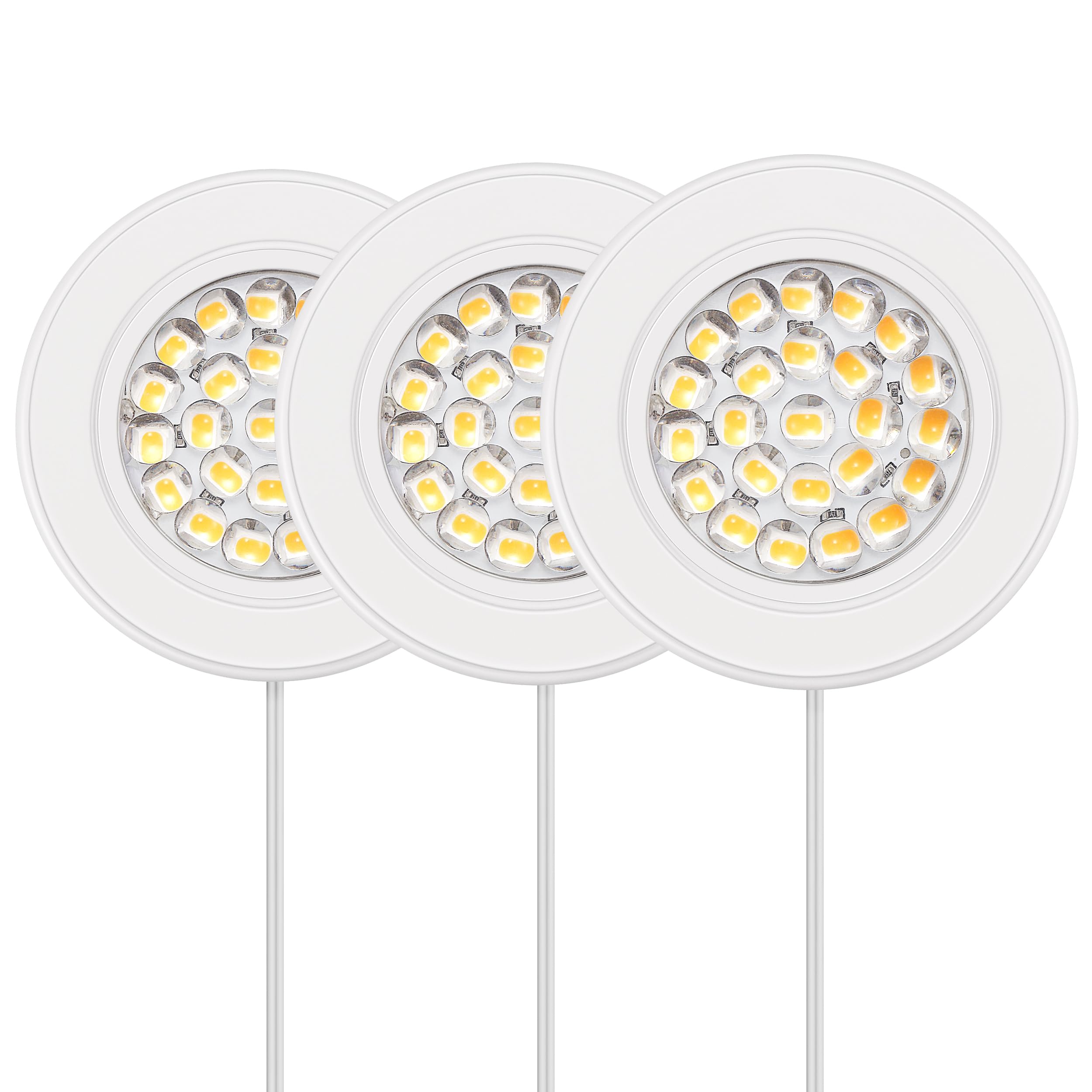 GETINLIGHT 2.6'' Wide 3000K Dimmable LED Puck Lights Kit, Plug-in Installation with Recessed or Surface Mounted, White Finish Ov
