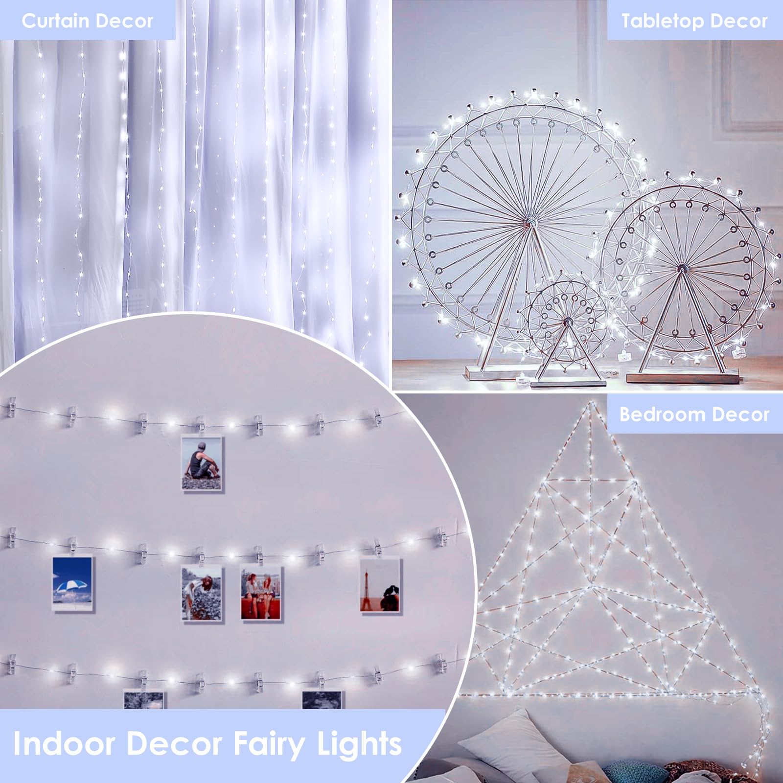 BHCLIGHT 33Ft 100LED Fairy Lights, Waterproof String Lights, 8 Modes with Timer, Cool White, Model MLS-D4.5V1.35WUC-O