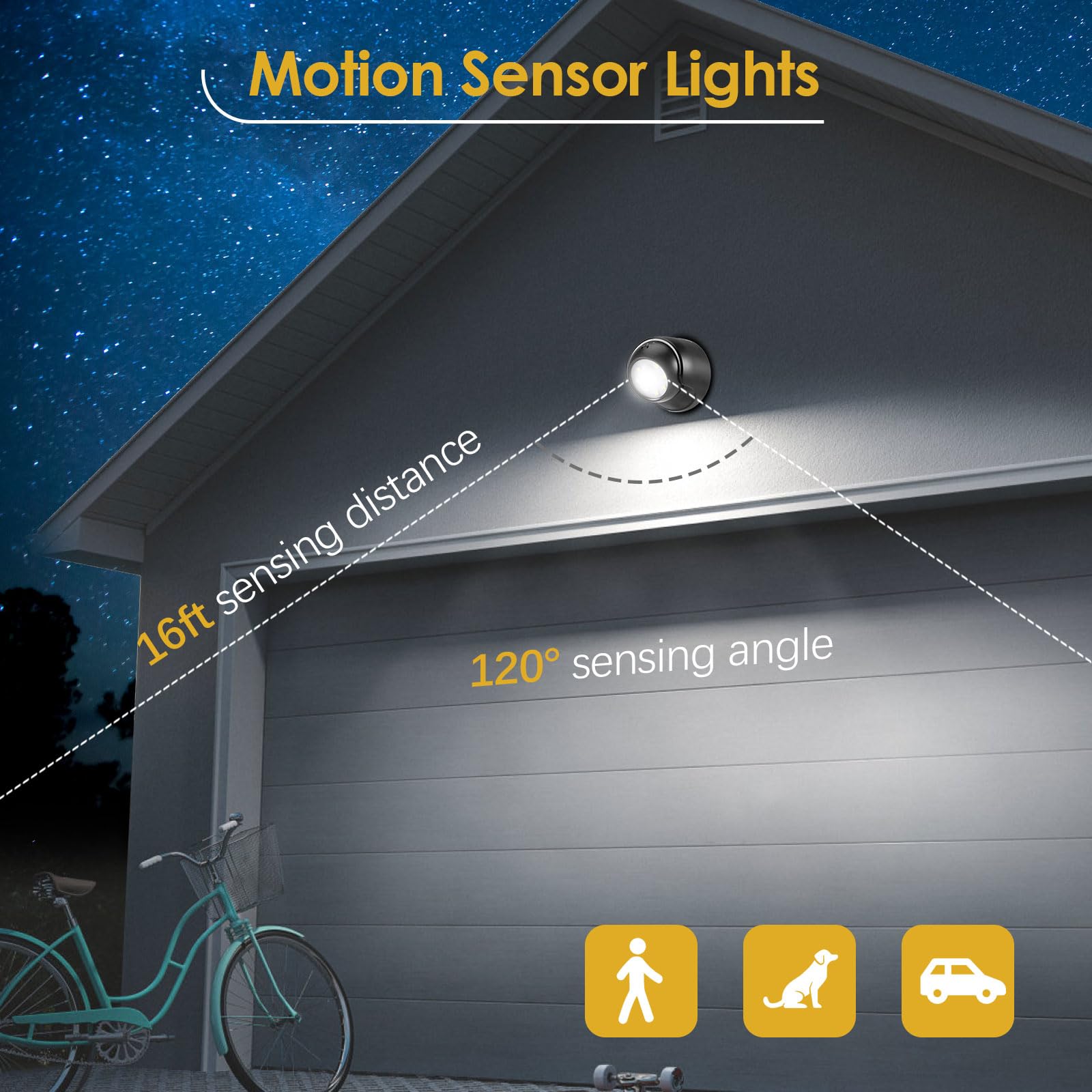 ProGreen 6000K Waterproof Motion Sensor Lights - 2 Pack Wireless LED Outdoor Wall Light with Auto On/Off, Cool White, Black