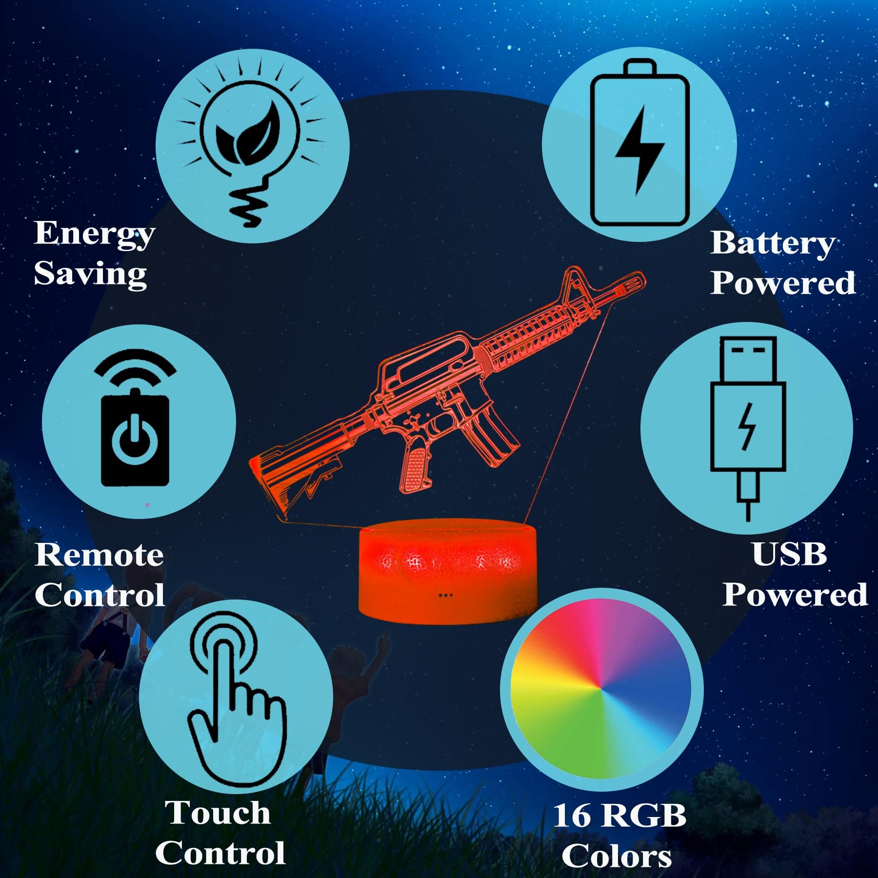 Posshe M4A1 Night Light, M4A1 Model Gifts, 3D Illusion Lamp With 16 Colors Changing, Remote Control And Dimmable, Game Living Ro