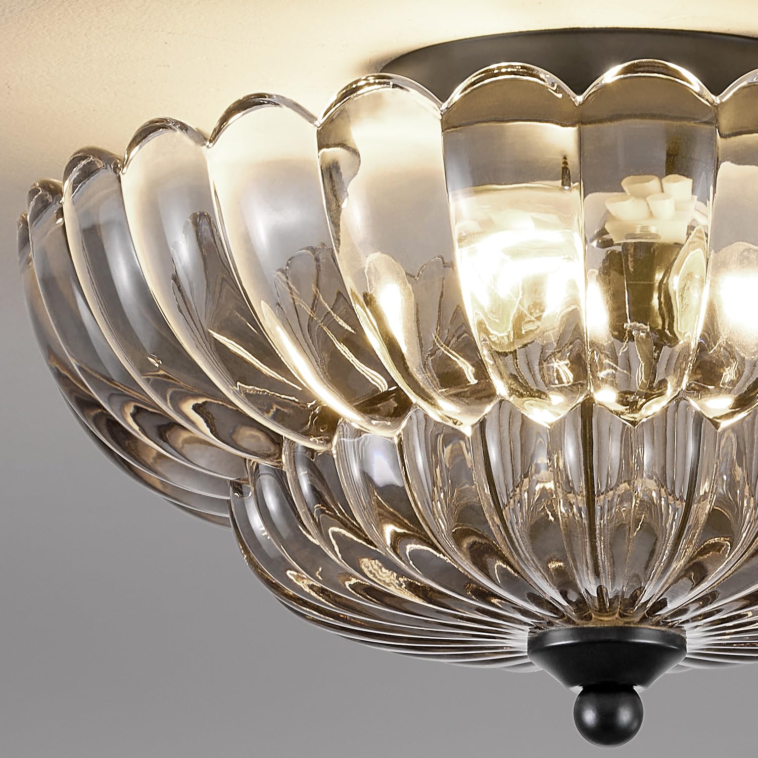 Modern Black Ceiling Light Fixture, 12'' Grey Glass Flush Mount Chandeliers, Semi Flush Mount Ceiling Light Fixture Suitable For