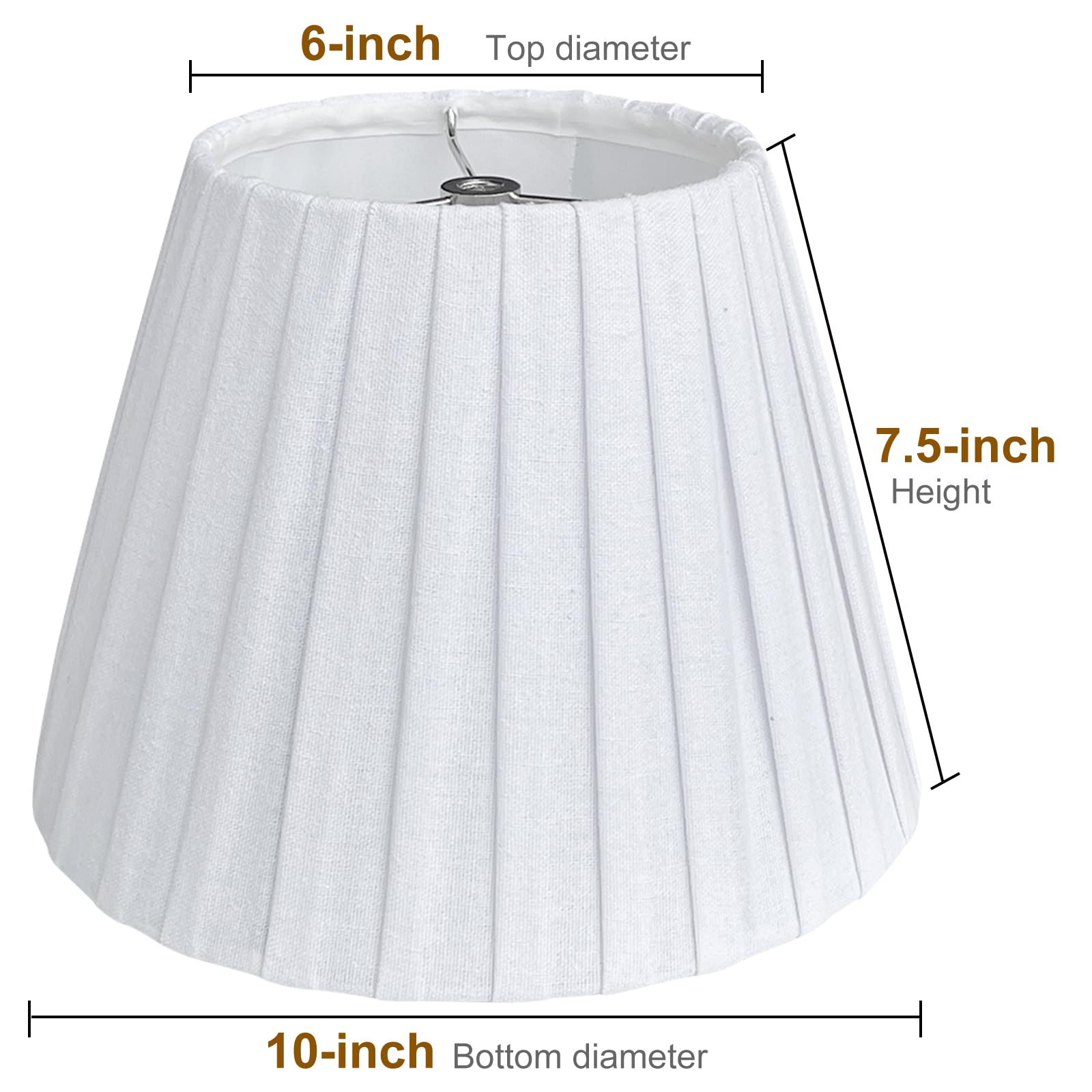 TOOTOO STAR Small Lamp Shade, White Pleated Linen, 6x10x7.5inch, Bell Shade, Model 0221WH