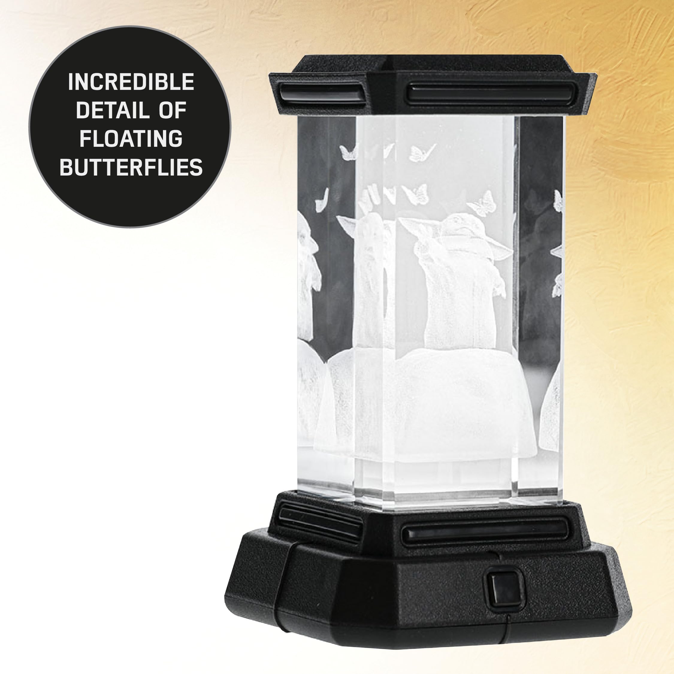 Paladone Grogu Holographic Light, 3D Laser-Etched Crystal Model of Grogu from The Mandalorian, 12cm (4.7'') Tall Lighting and St