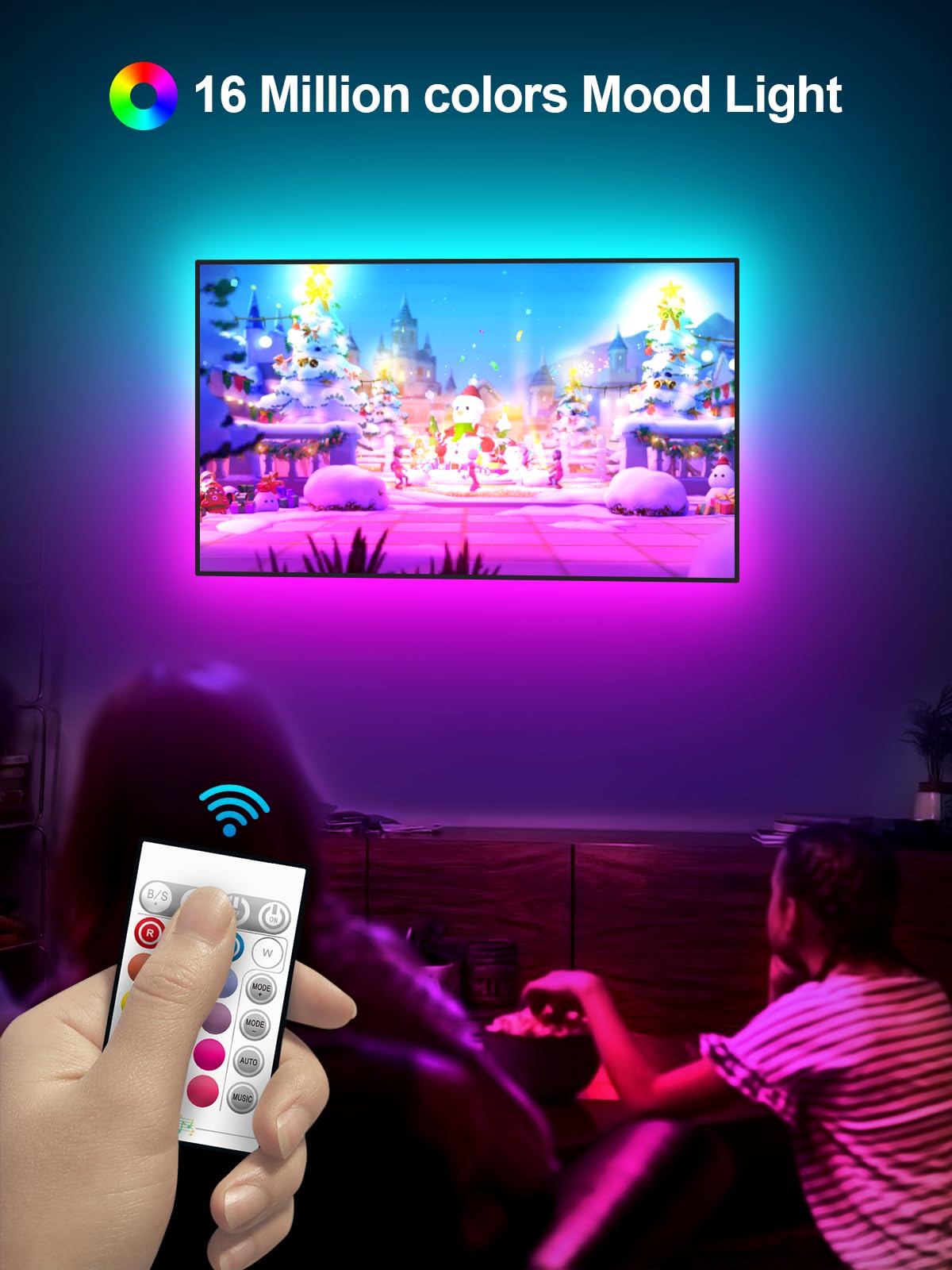 Gipoyent Tv Light Strip, Music Sync Led Tv Backlight, For 55-80 Inch Tv, Led Tv Light With Bluetooth Function - Rgb Color Changing Light Strip For Home Theater (19.6Ft)