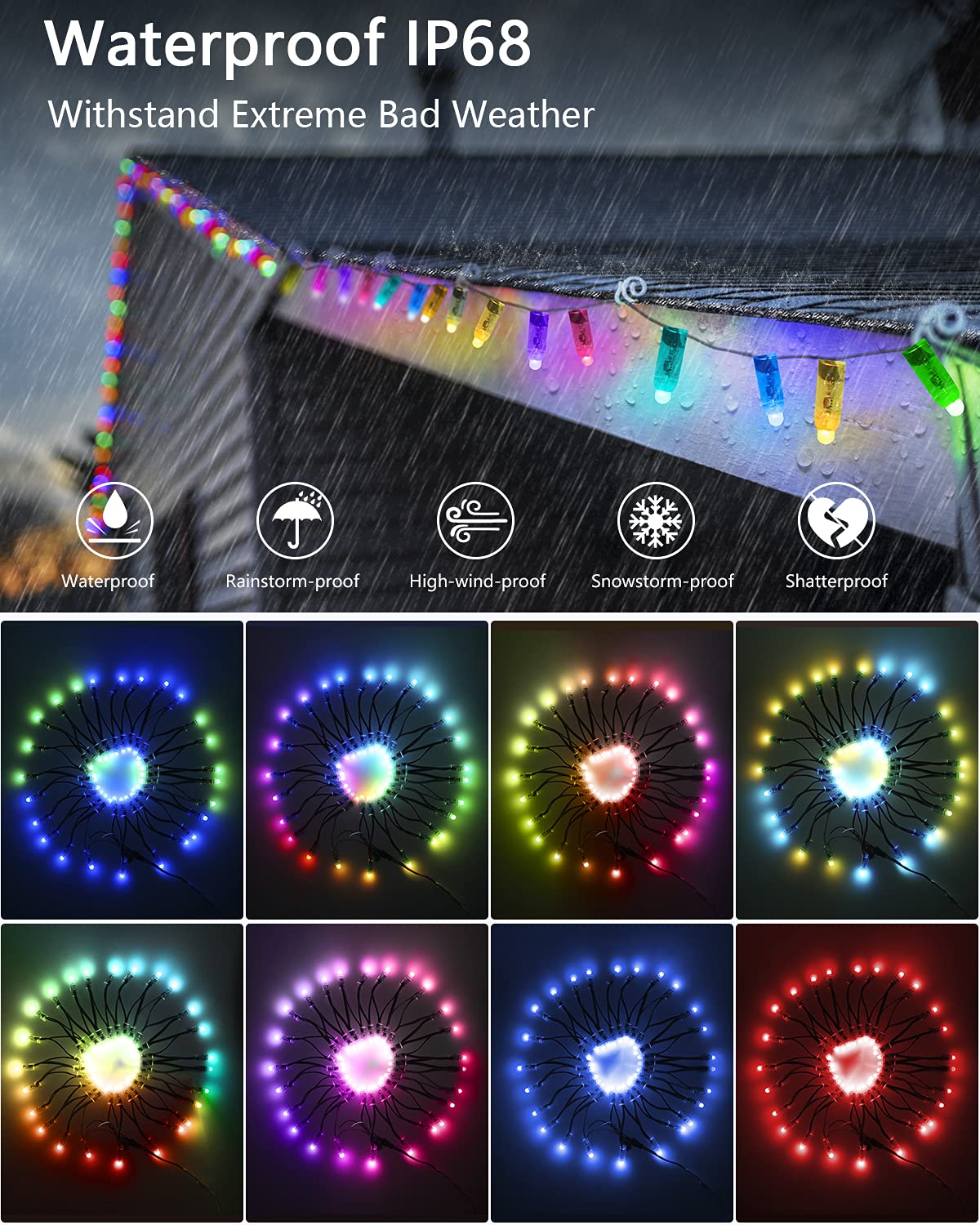 ALITOVE 12V WS2811 RGB LED String Lights, 300pcs Individually Addressable, Waterproof IP68, Multicolor for Outdoor Use