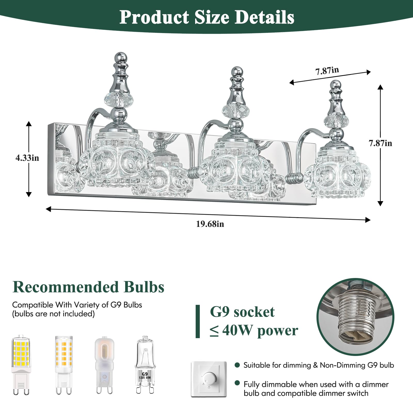 Lbsqj 3-Light Vintage Bathroom Vanity Light Fixture Industrial Chrome With Glass Shade Vanity Light Fixtures Over Mirror Glass Bathroom Vanity Lighting Fixtures G9 Bulb Wall Lights