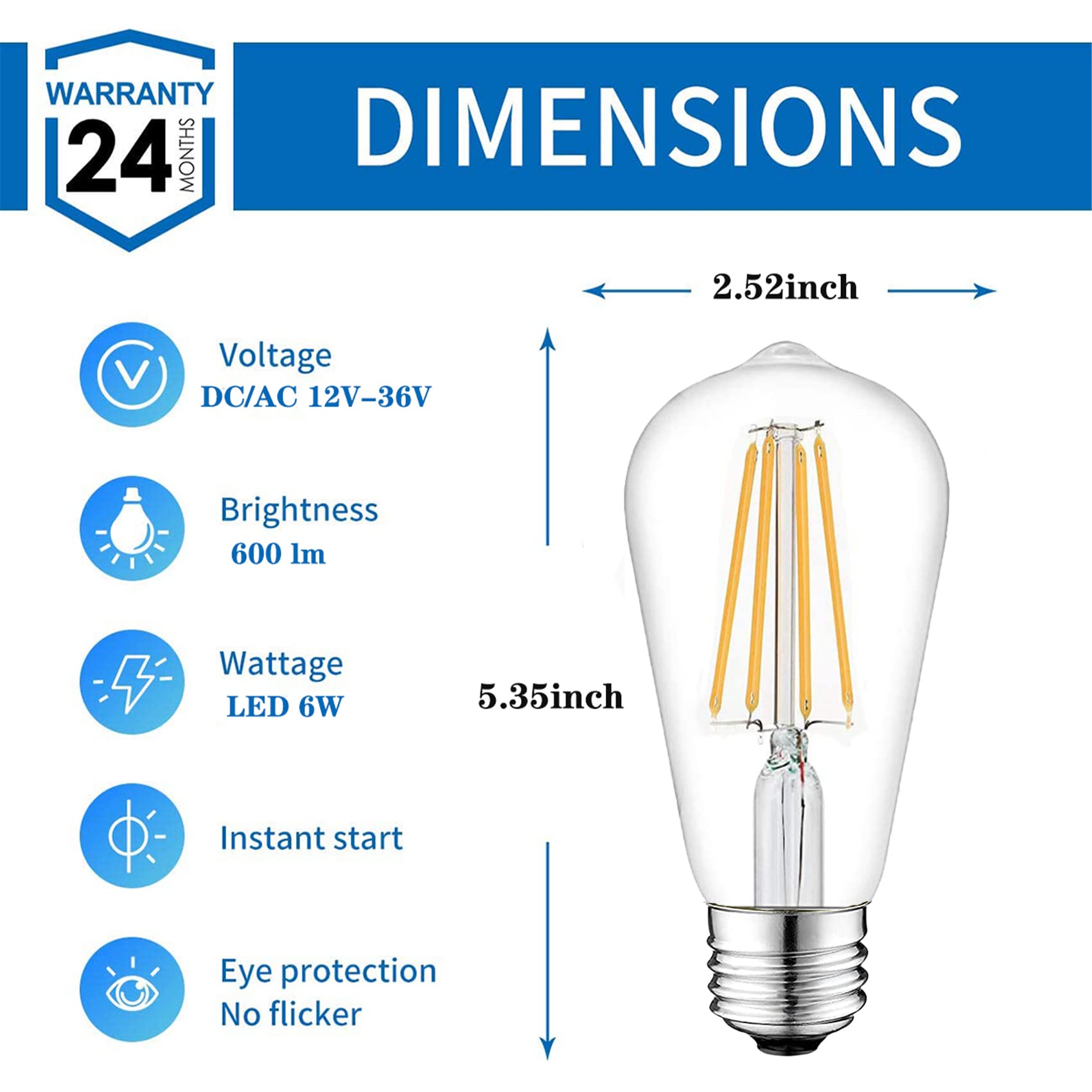 Beonllay 12V E26 Led Light Bulb 6W 3000K 60W Equivalent, Low Voltage Ac/Dc 12V/24V Led Bulbs For Rv, Camper, Marine, Off Grid Ca