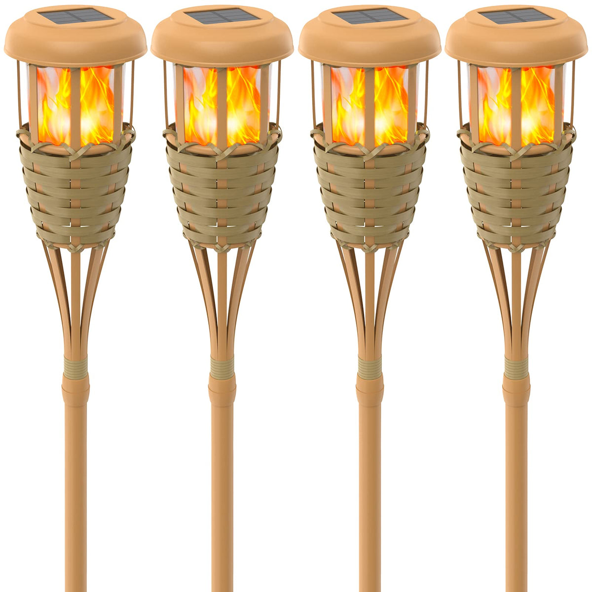 Evelynsun Solar Torch Lights - Flickering Flame Outdoor Decorations, 4 Pack For Patio & Yard