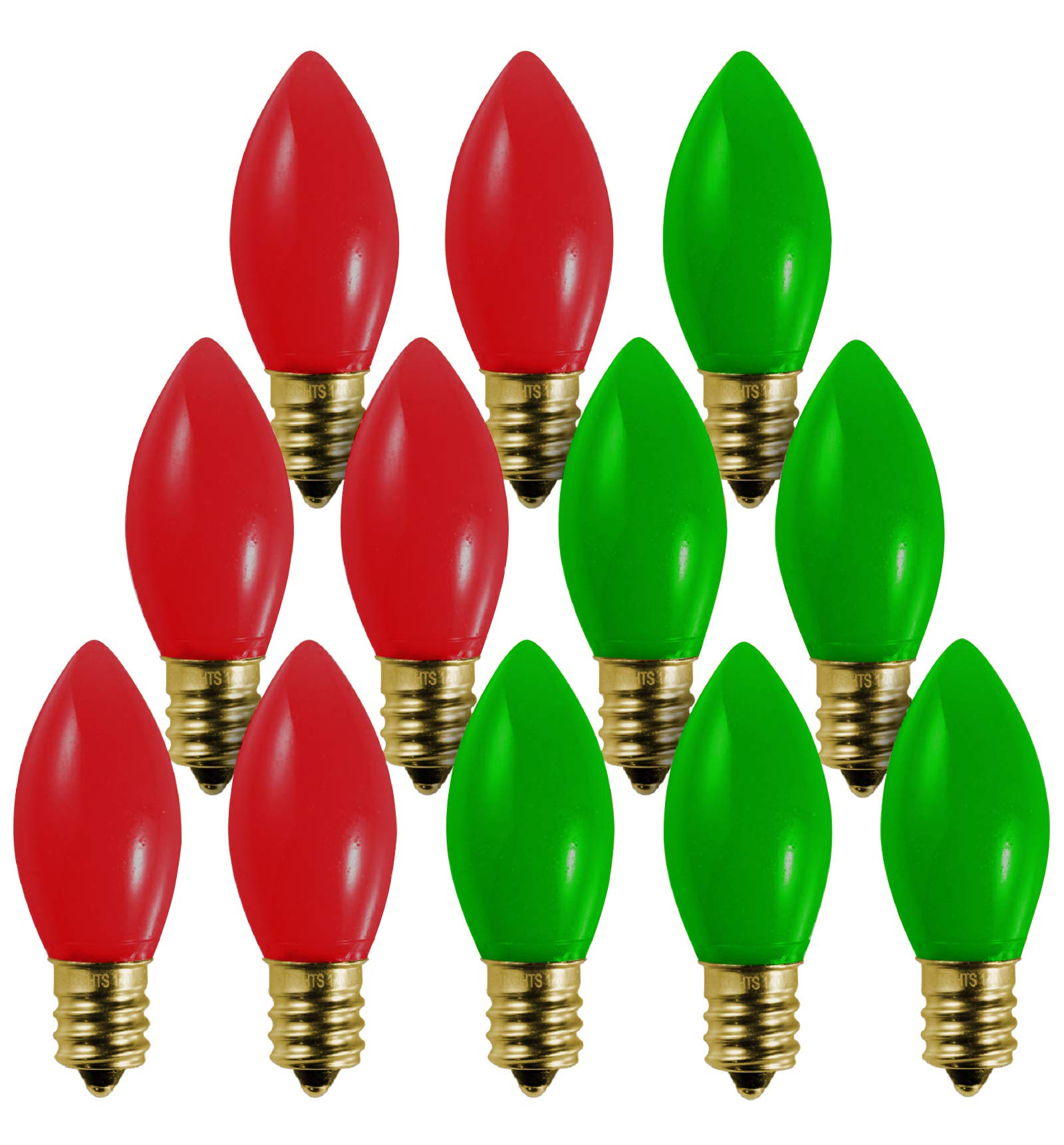12 Pack C9 Red Light Bulb Green Light Bulb Ceramic Incandescent 7 Watt E17 Intermediate Base Replacement C9 String Lights Bulbs Colored Light Bulb Green Red Bulb Holiday Decorations Christmas Bulb