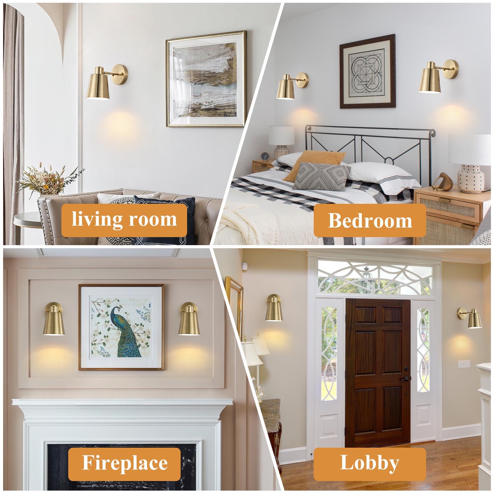 Hotran Battery Operated Wall Sconce Set Of Two,Gold Modern With Remote Control Dimmable Wall Lighting Indoor, Not Hardwired Led