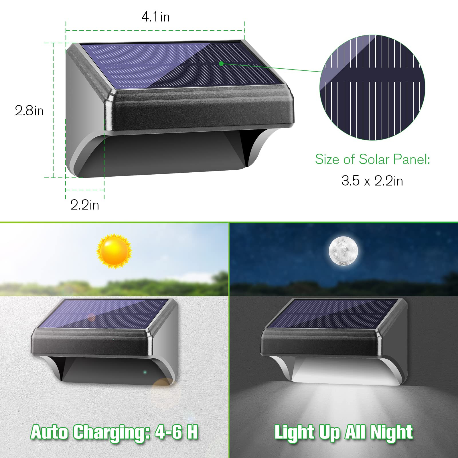 Bridika Solar Fence Lights - Warm & Cool White, 4 Pack, Waterproof, Outdoor Wall Lights for Patio, Deck, Backyard, Model QS31036