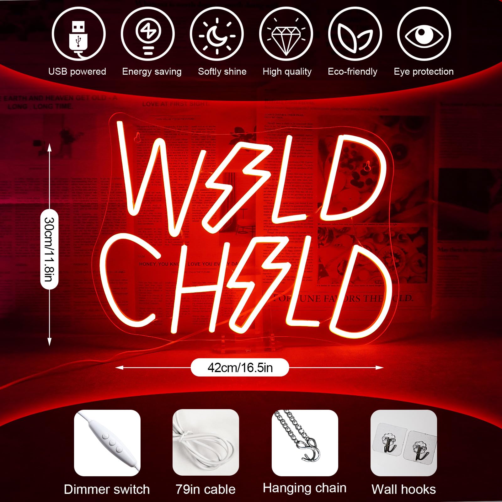 Horseneon Wild Child Neon Sign Dimmable Creative Led Wall Decor For Home Colorful Neon Lights For Child Edgy Room Decor Teens Unique Back To School Gift For Students