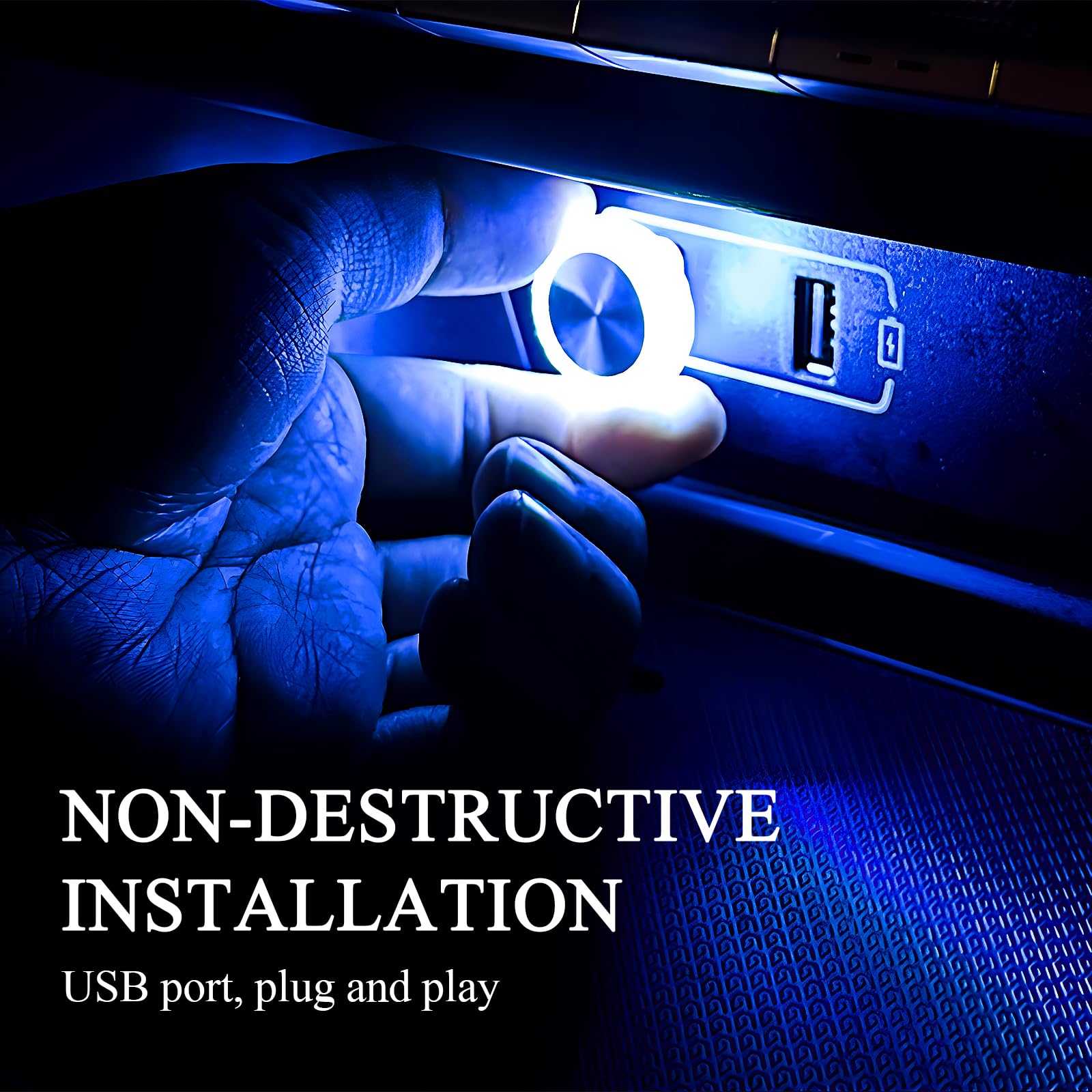 Hovom 4Pcs Usb Led Car Interior Atmosphere Lamp  Portable Mini Car Led Night Light Decoration  Plug-In Usb Automotive Ambient Lighting Kit  Universal For Cars Suvs Trucks Rvs (Blue)