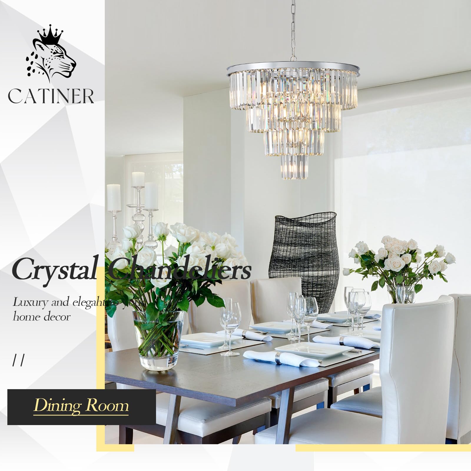 Catiner Modern Crystal Chandeliers Chrome 24    Luxury Chandeliers 4-Tier 12 Lights K9 Crystal Round Ceiling Pendant Light Fixtu