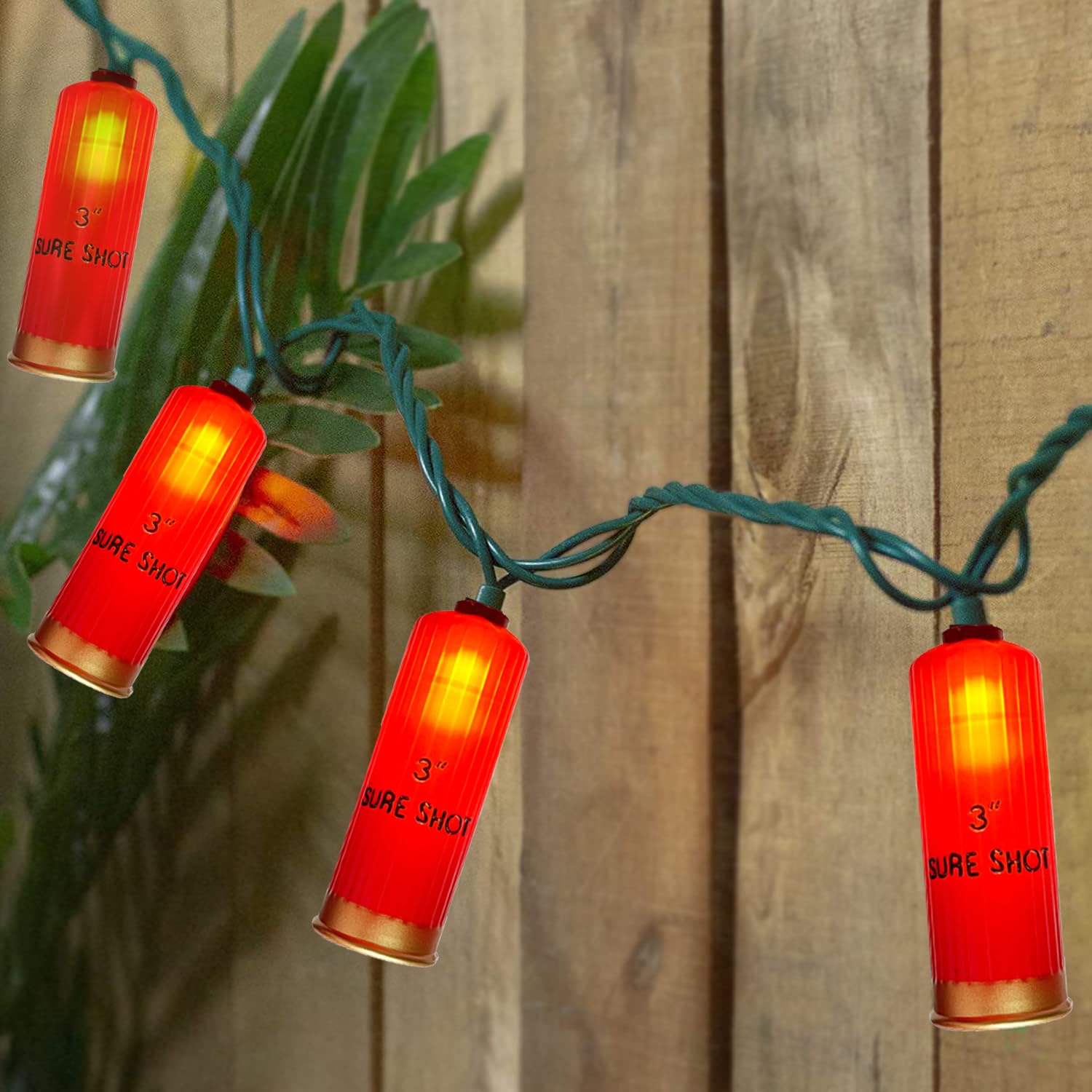 8.5Ft Red Shotgun Shell Christmas String Lights With 10 Led Bullet Shell Lights, Connectable Outdoor Military Style Bullet Light