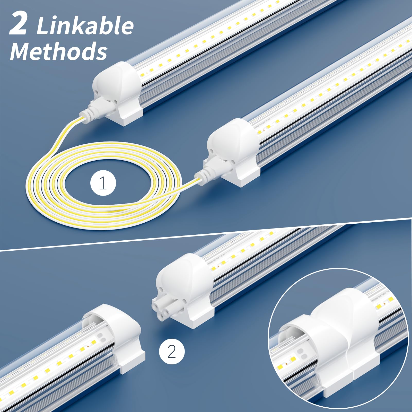 Suslum 2-Pack 4Ft T8 Led Shop Light, 42W 6300Lm 5000K Daylight, Linkable With Plug Shop Lights For Garage Ceiling Workshop Comme