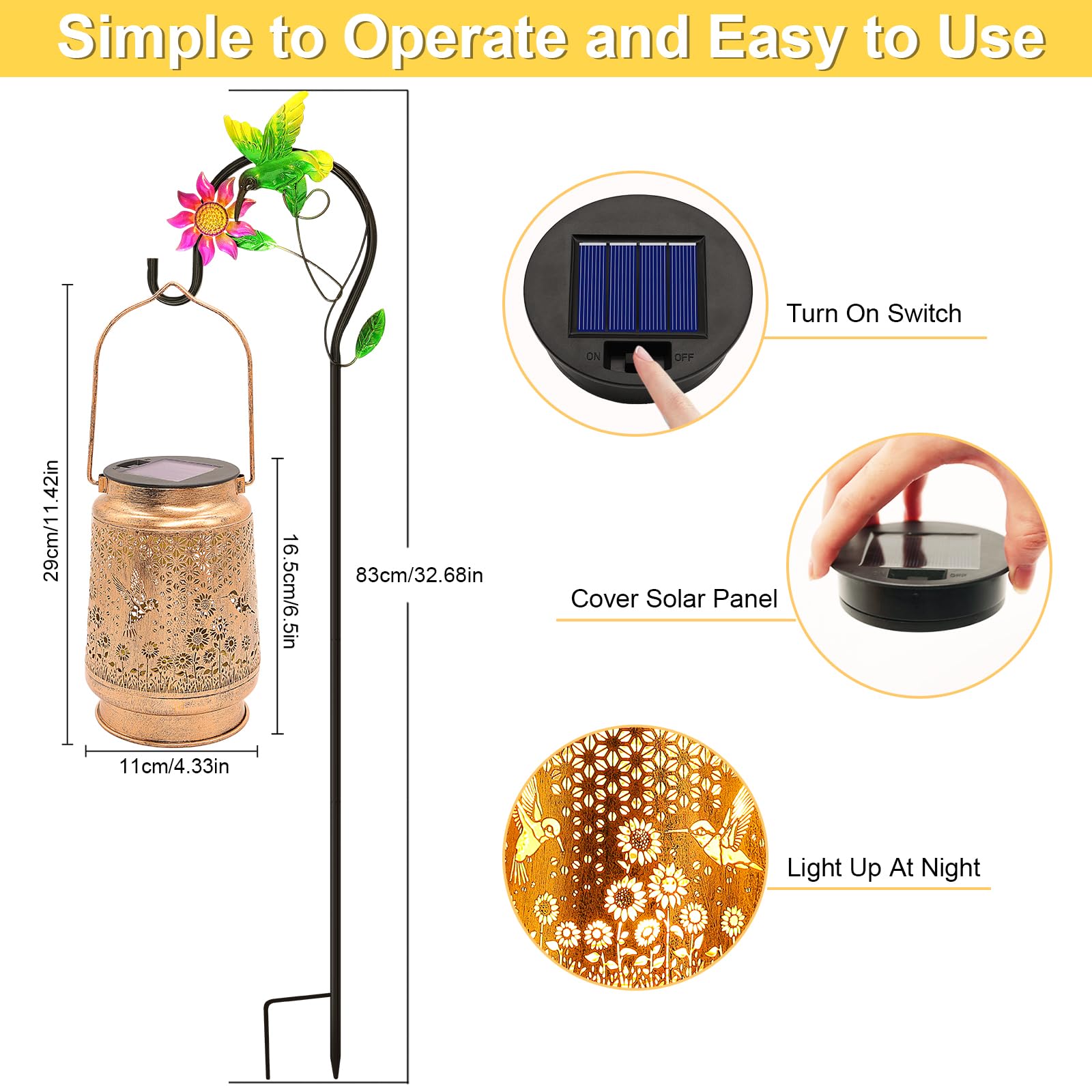 Hummingbird Solar Lanterns Outdoor Garden Decor, Birthday Gifts For Women Mom Grandma Hanging Metal Solar Lights Waterproof Deco