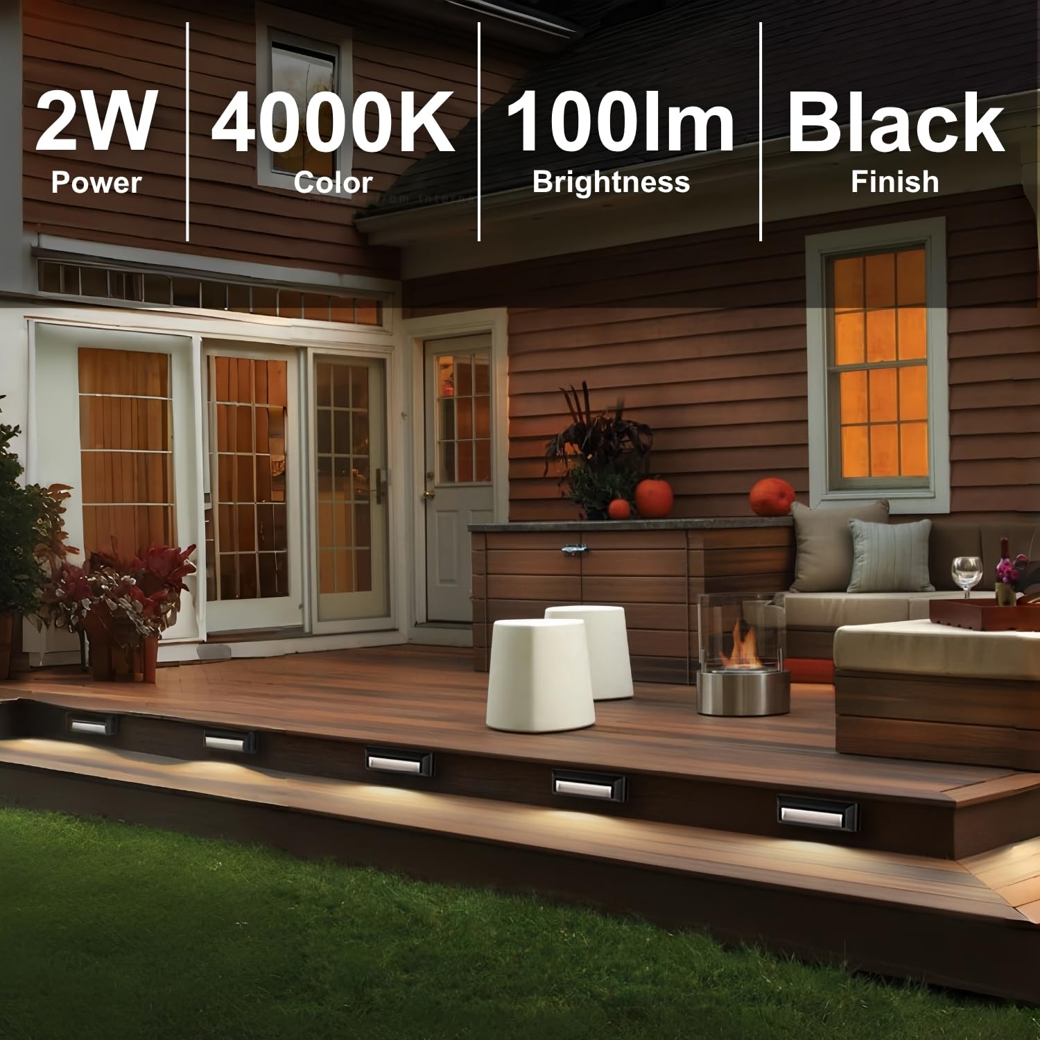 ZONK LED Step Lights, Waterproof IP65, 2W 4000K, Easy Install, 3 Pack, Black, Model ZK2302B-3PK