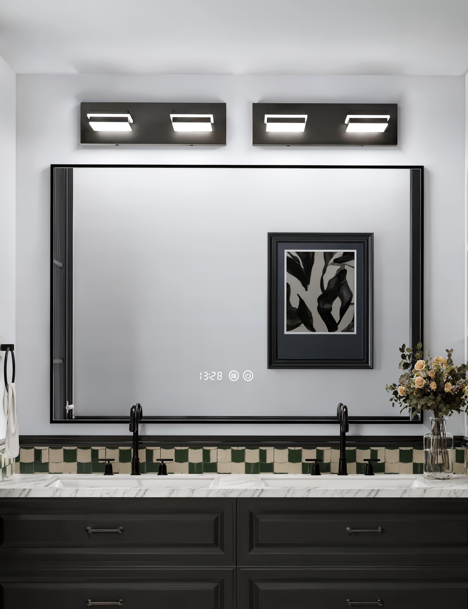 VOLISUN Modern Bathroom Vanity Light Fixtures (2-Light, 15.5-Inch), Matte Black LED Bathroom Lighting Fixtures Over Mirror, 360R