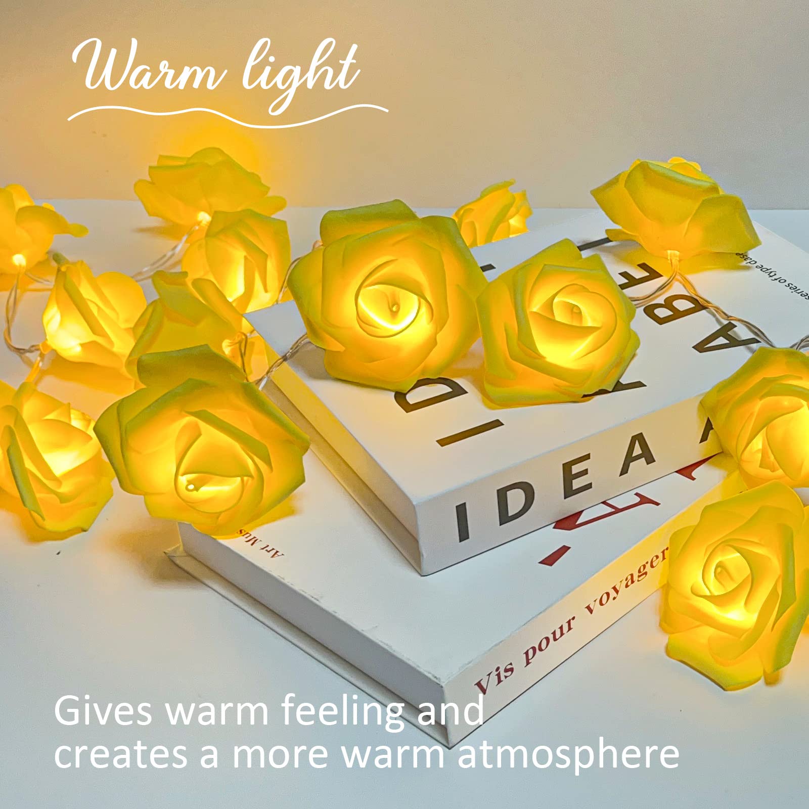 Vipmoon Rose Flower String Lights,2M 20Led Battery Operated Romantic String Lights Warm Flower Rose Lamp Fairy Light For Valentine'S Day Wedding Gardens Party Christmas Decoration Yellow