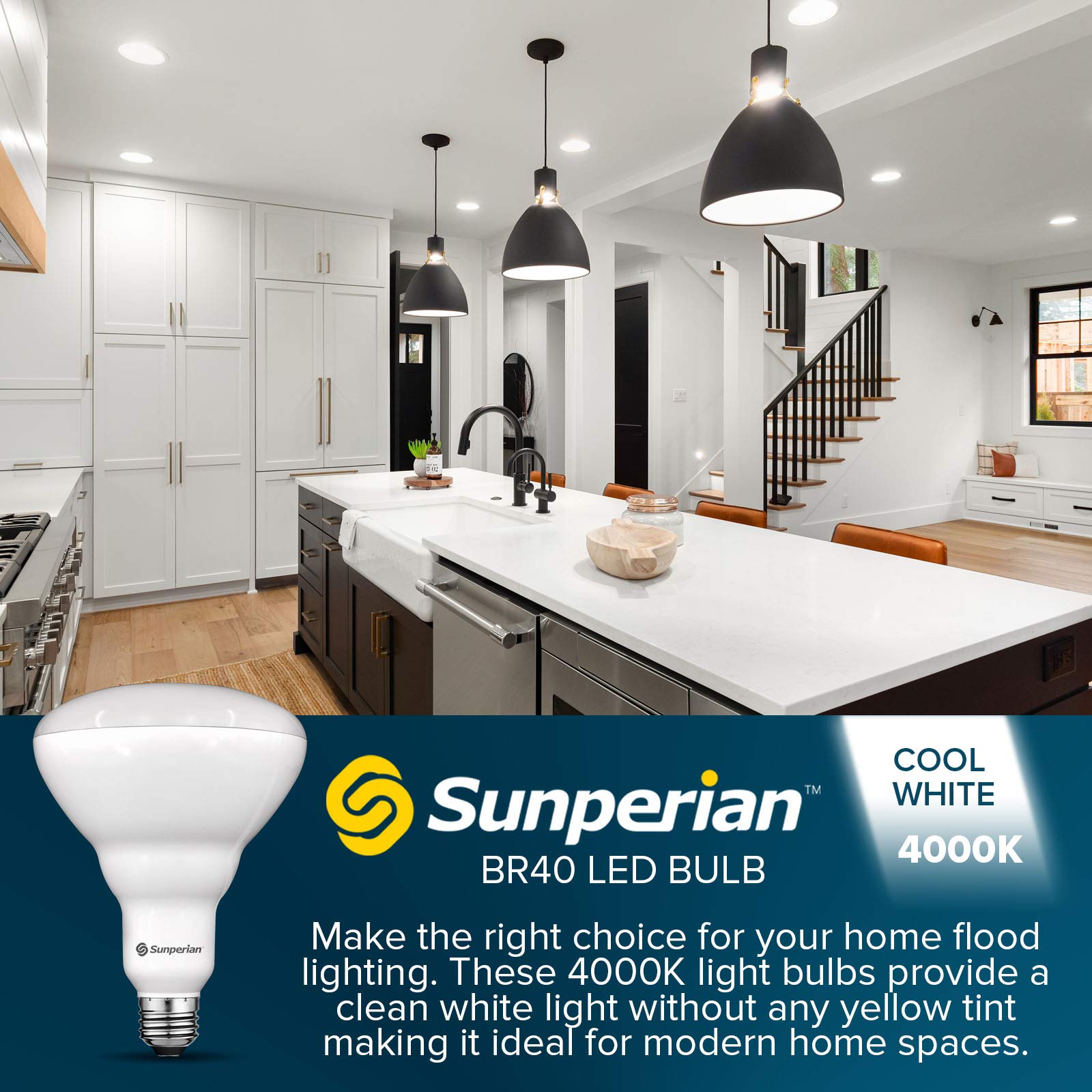 Sunperian Br40 Led Light Bulbs, 13W=85W, 4000K Cool White, 1400 Lumens, Dimmable Flood Light Bulbs For Recessed Cans, Enclosed F