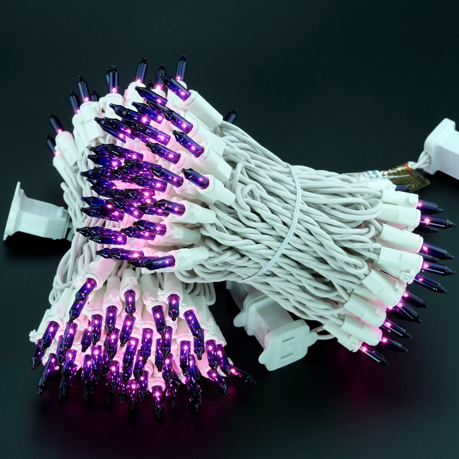 Yuletime 200 Purple Christmas Lights, Pack Of 2 Sets 33 Feet 100 Count Ul Certified Incandescent String Lights (Purple - White W