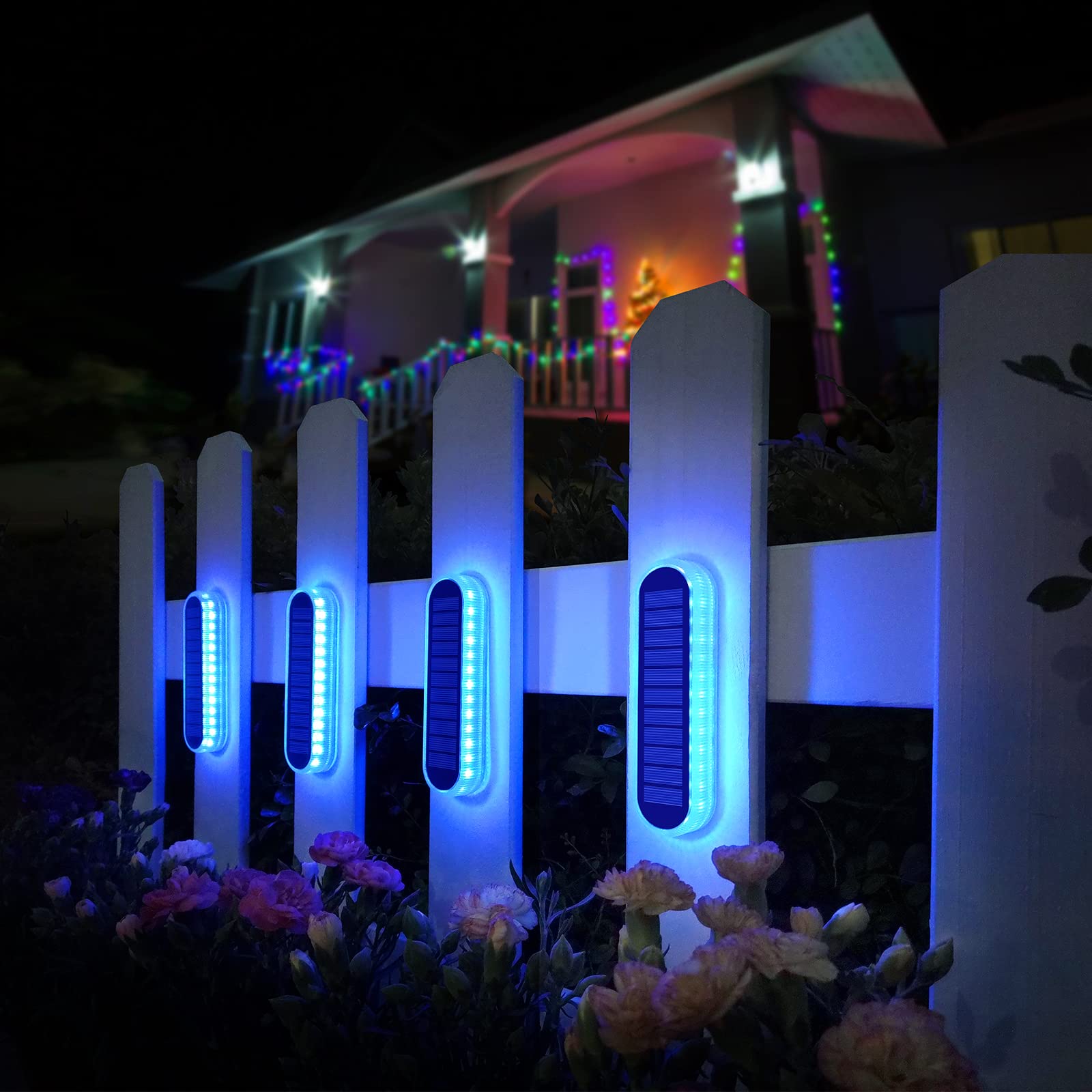 YiLaie Solar Driveway Lights - Waterproof LED Step Lights, 4 Pack, Blue Color, Polycarbonate, Model HO-SQBSL-4